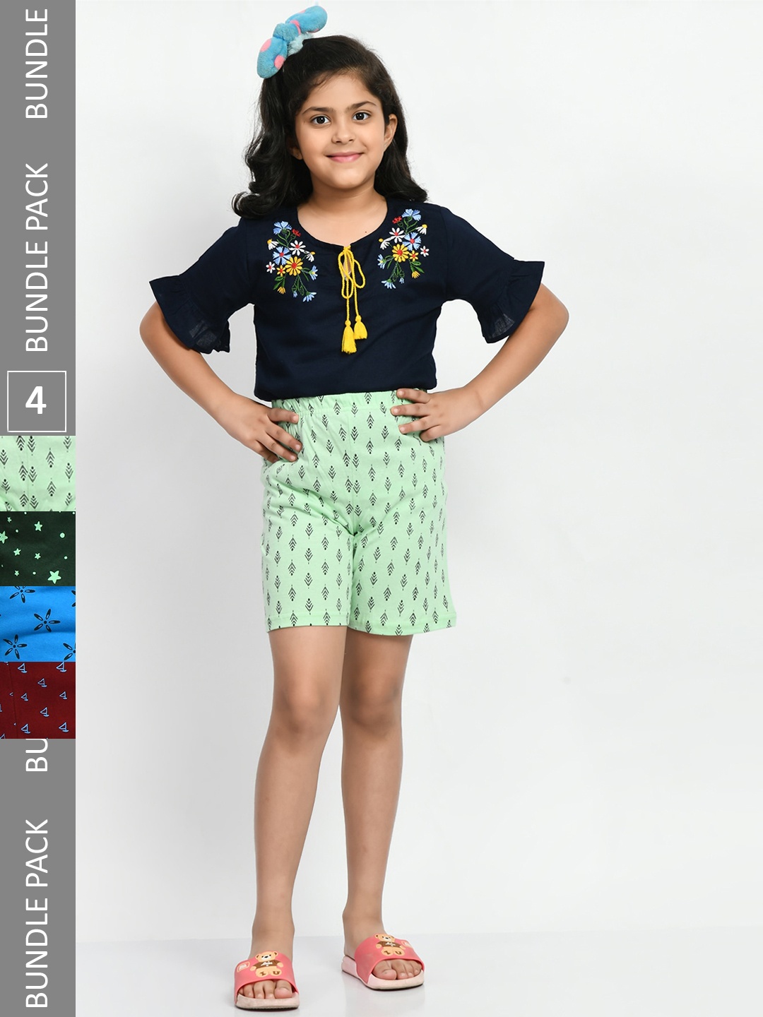 

BAESD Girls Pack Of 4 Printed Cotton High-Rise Shorts, Sea green