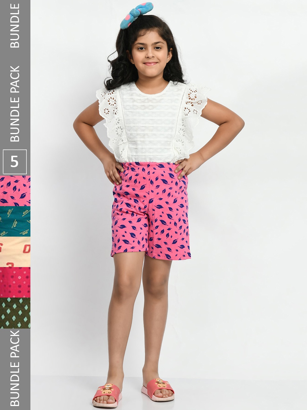

BAESD Girls Pack Of 5 Printed High-Rise Pure Cotton Shorts, Pink