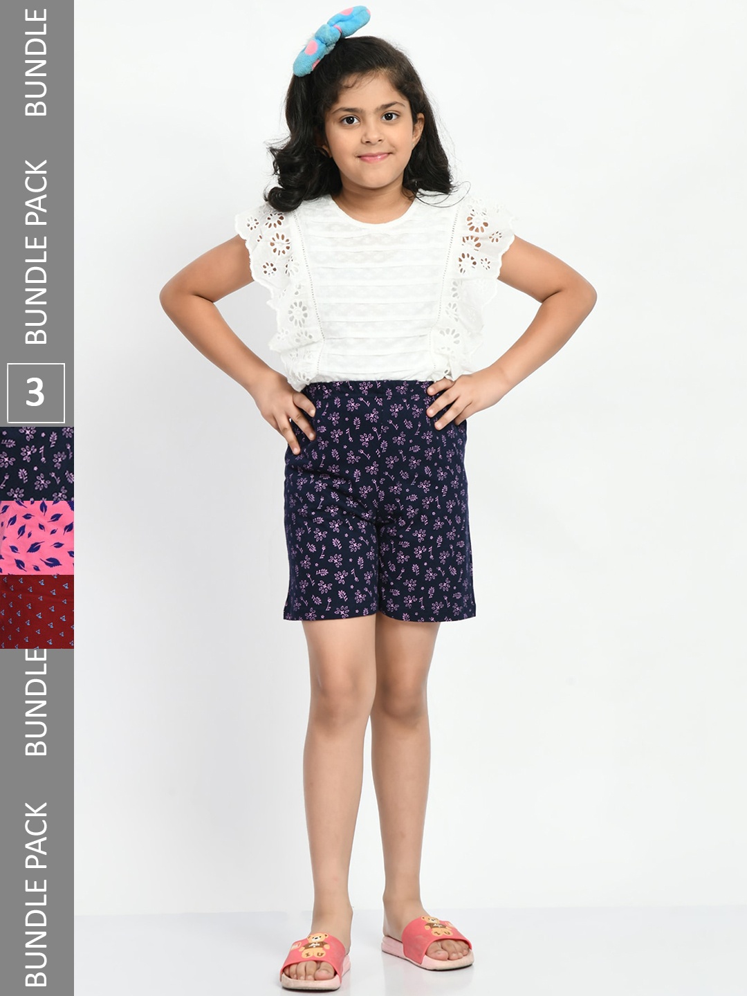

BAESD Girls Pack of 3 High-Rise Conversational Printed Pure Cotton Shorts, Navy blue