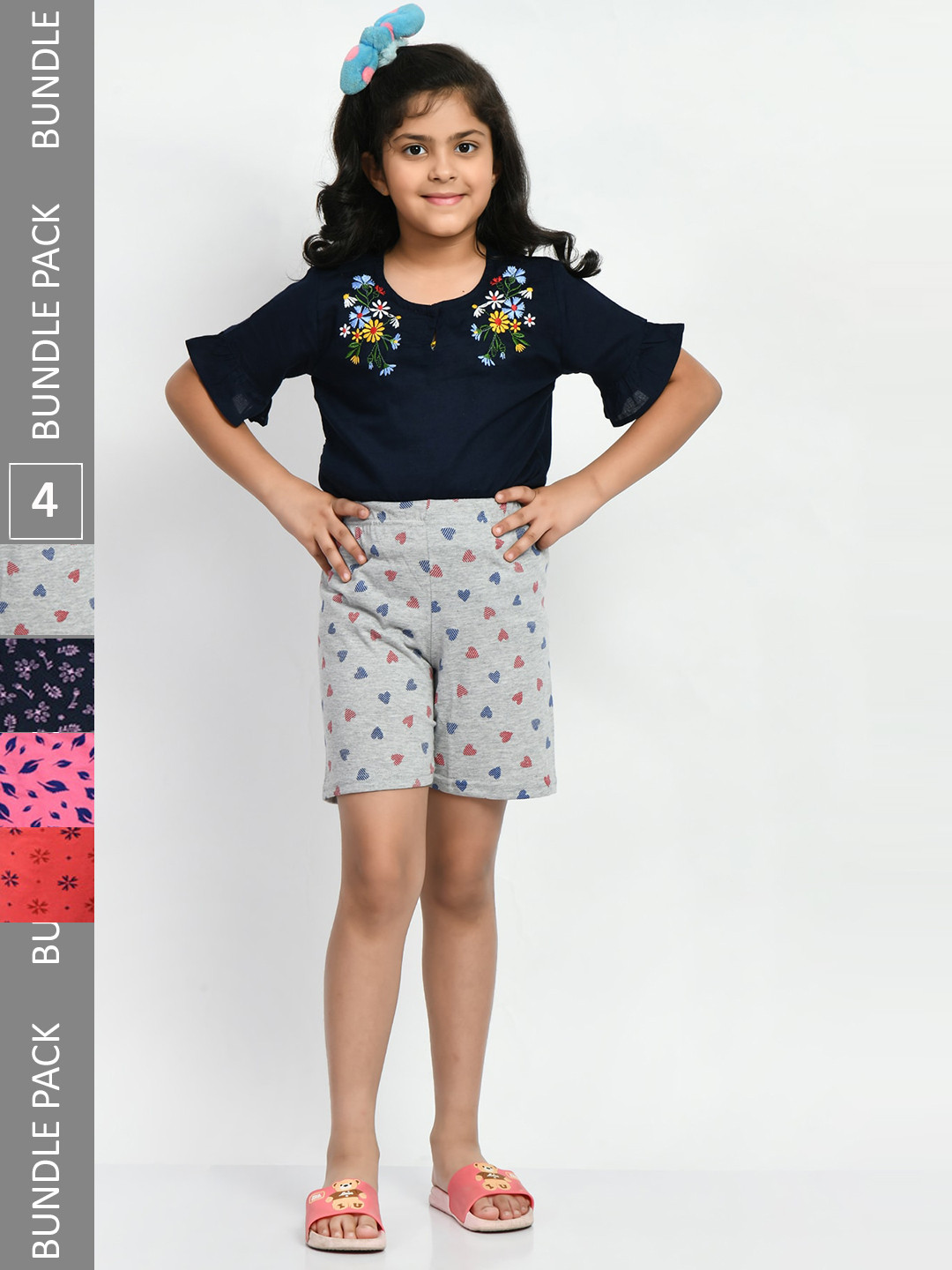 

BAESD Girls Pack of 4 Printed Pure Cotton Shorts, Grey