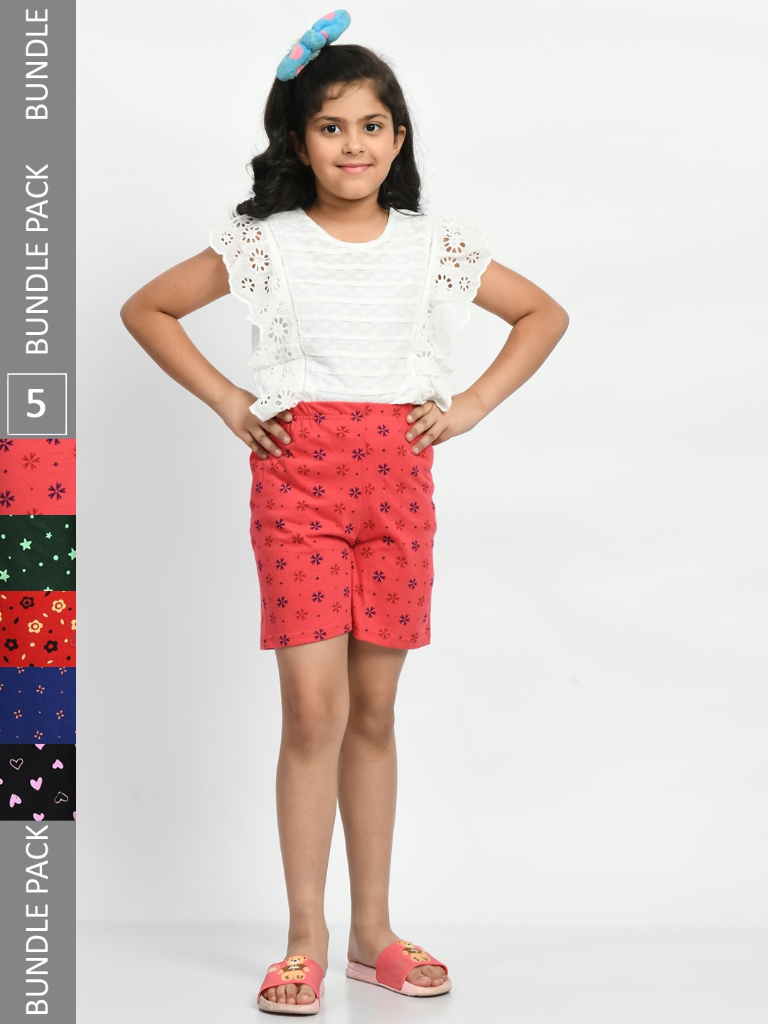 

BAESD Girls Pack of 5 Printed Pure Cotton Shorts, Red