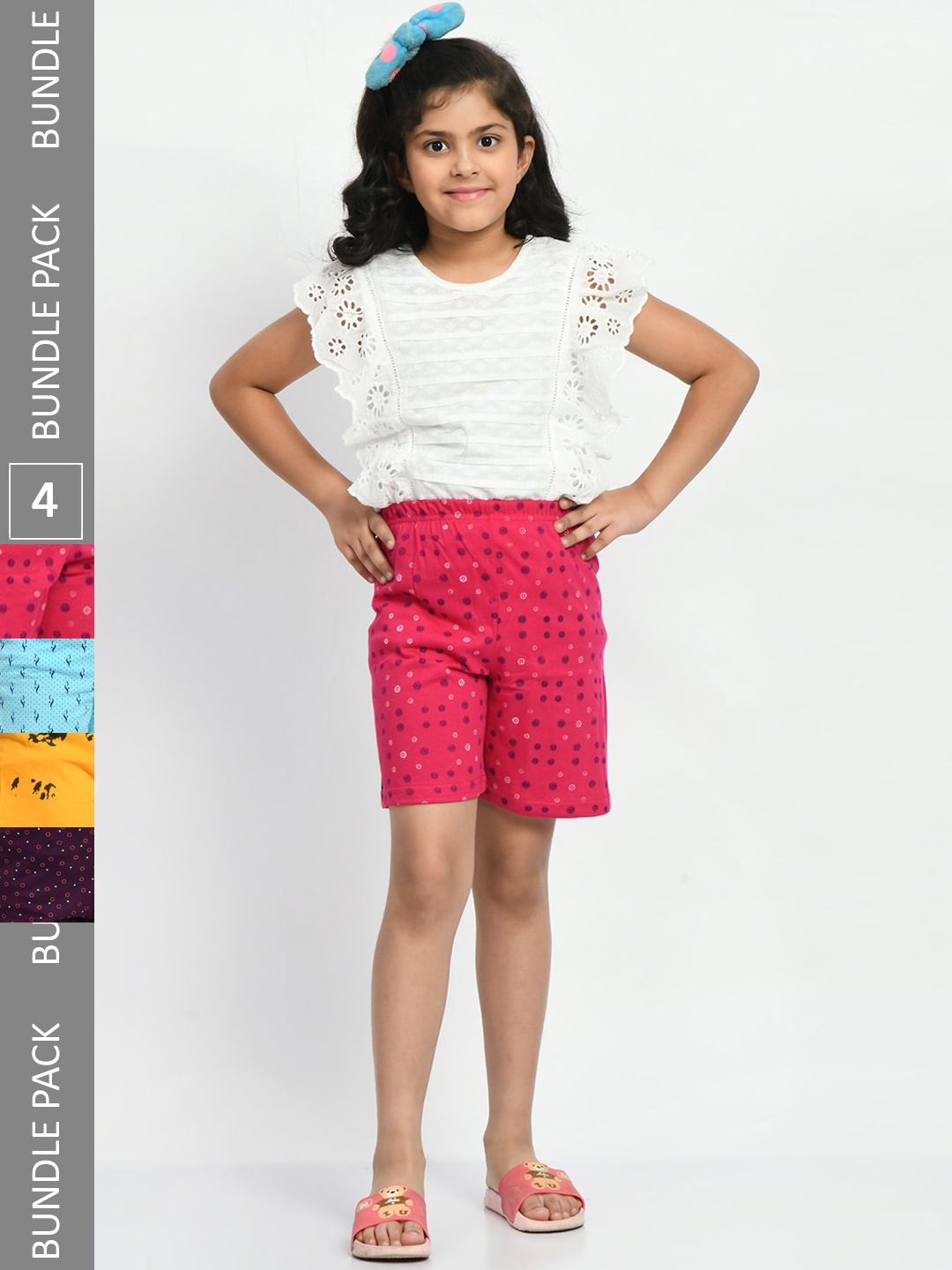 

BAESD Girls Pack Of 4 Printed High-Rise Pure Cotton Shorts, Peach