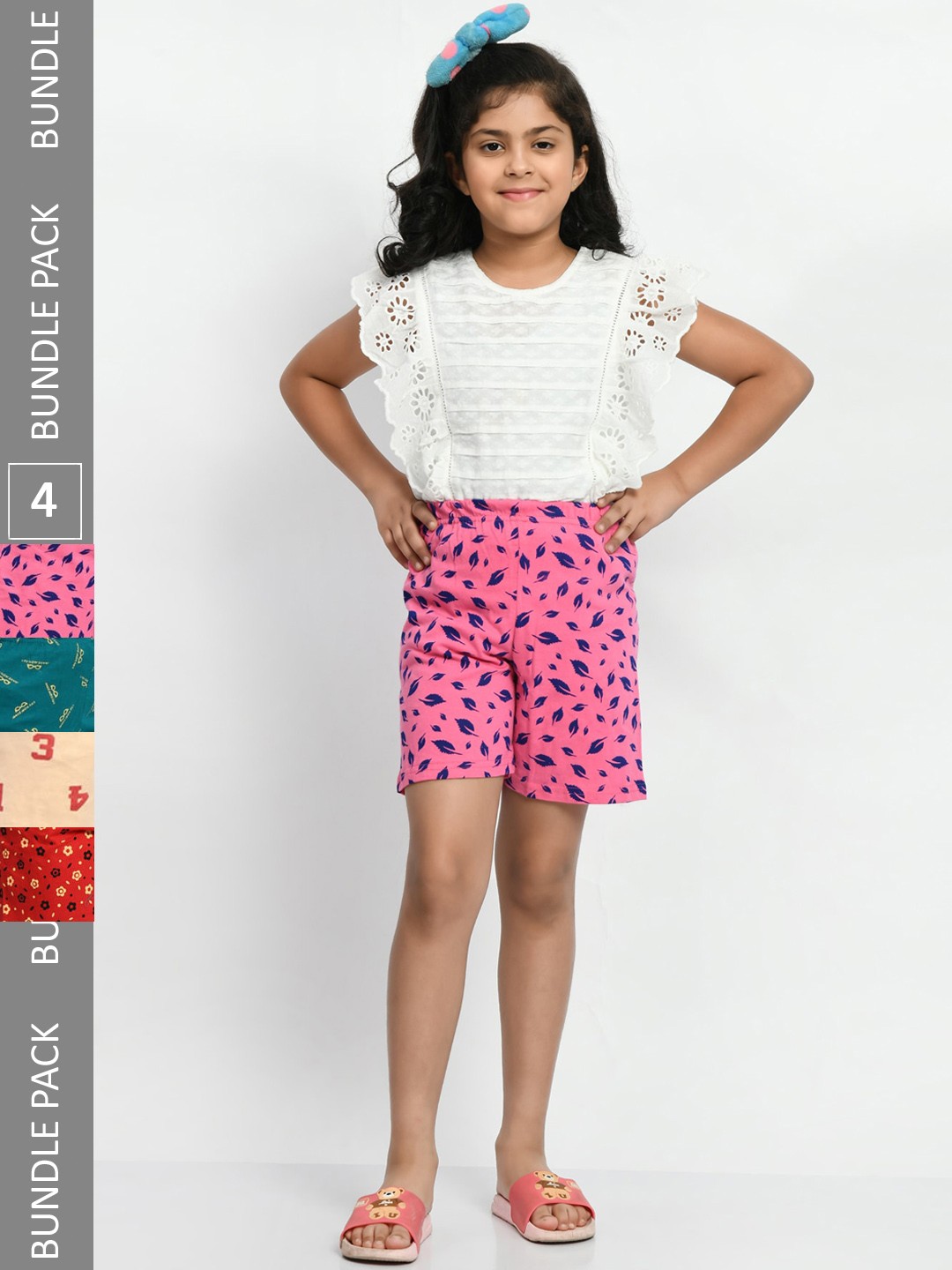

BAESD Girls Pack of 4 Printed Pure Cotton Shorts, Pink