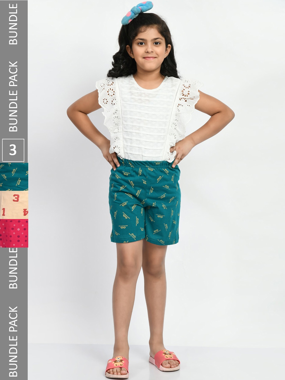

BAESD Girls Pack Of 3 Conversational Printed High-Rise Pure Cotton Shorts, Green