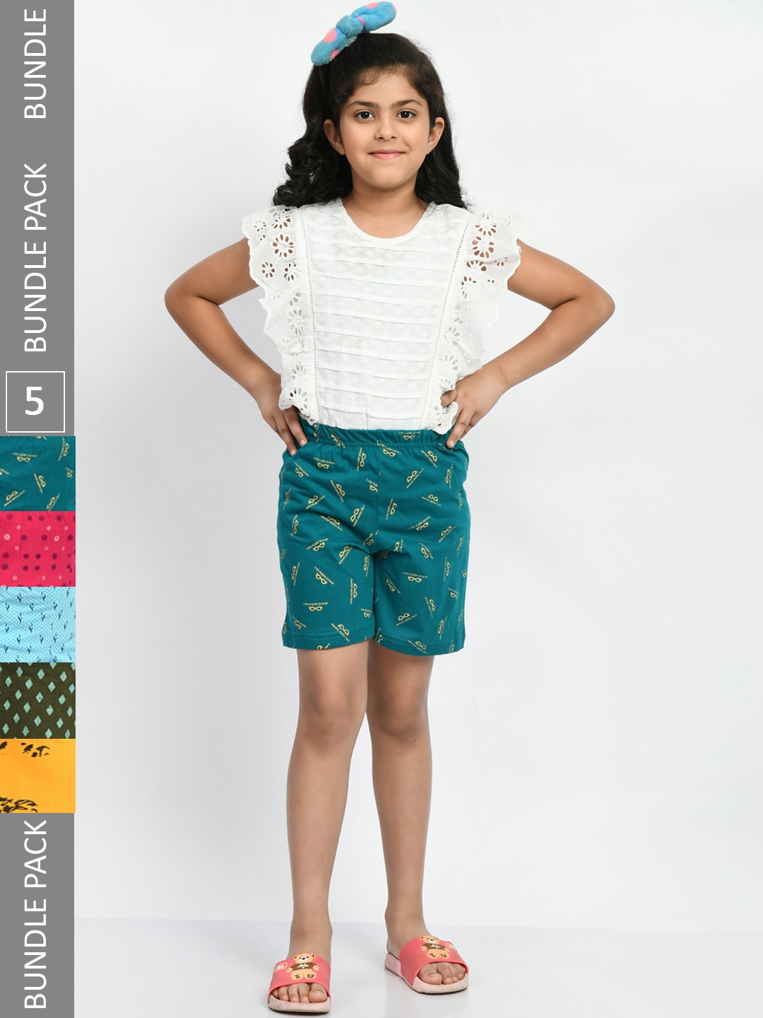 

BAESD Girls Pack Of 5 Floral Printed Pure Cotton Shorts, Multi
