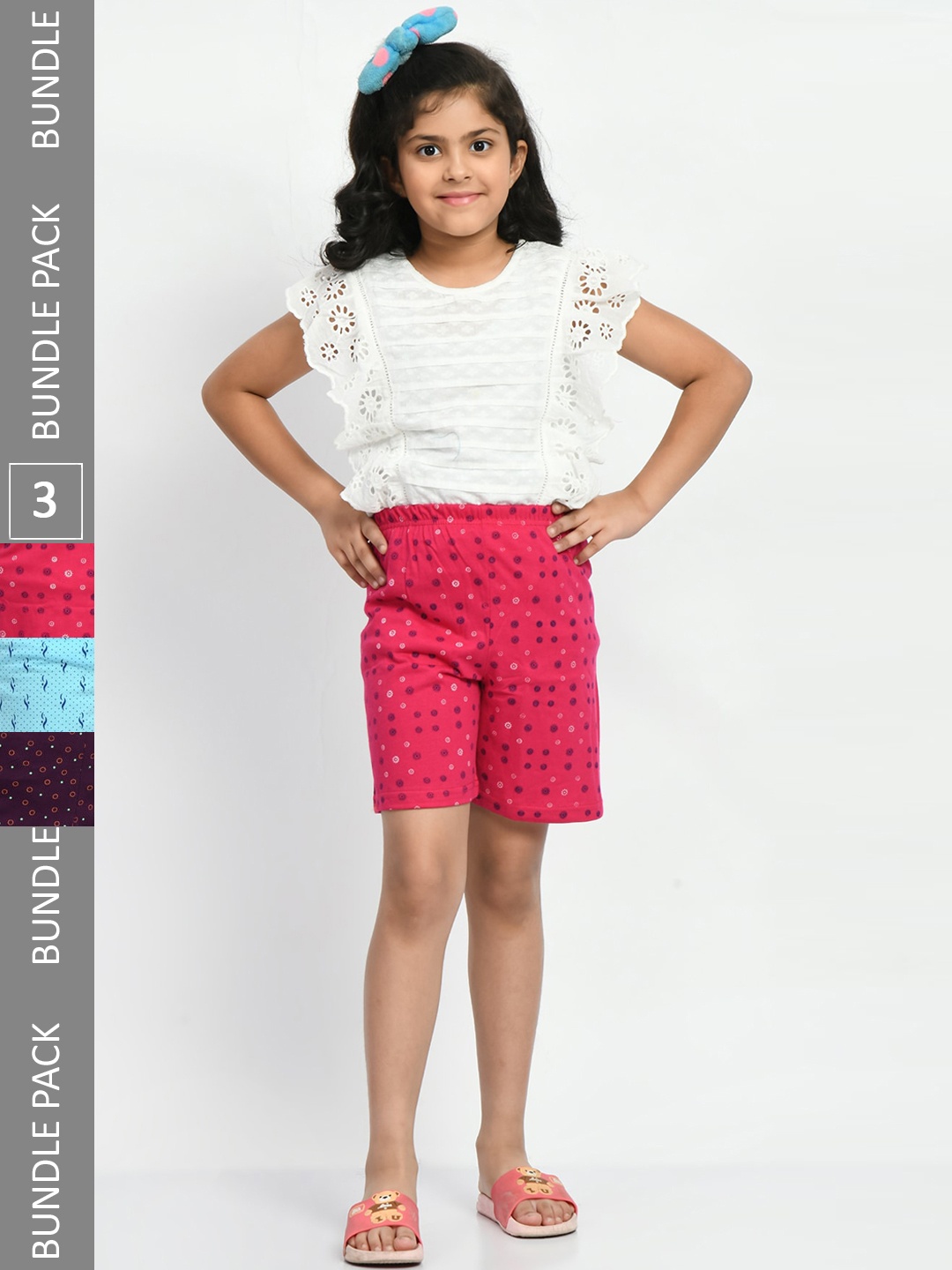 

BAESD Girls Pack of 3 High-Rise Geometric Printed Pure Cotton Shorts, Pink