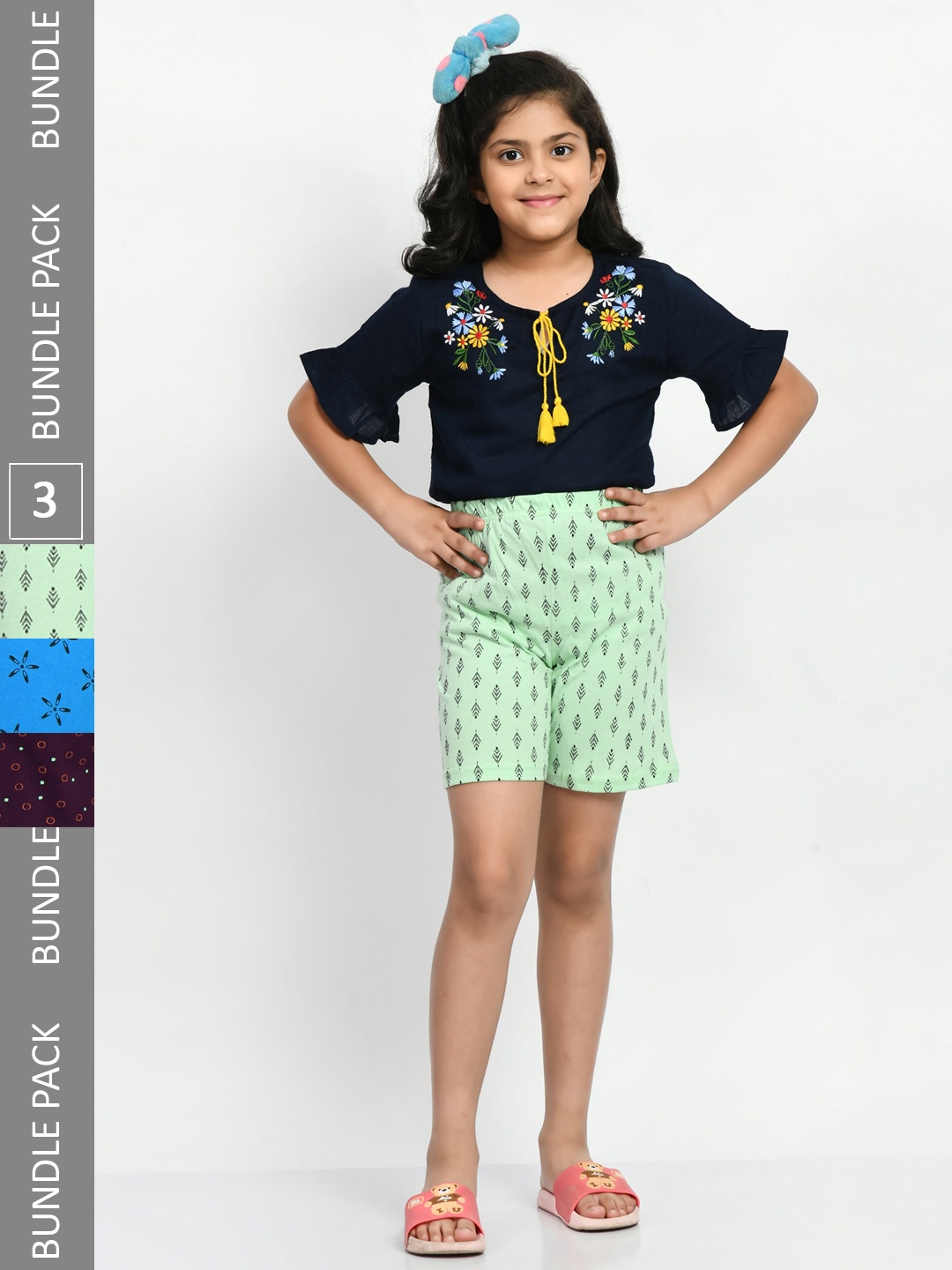 

BAESD Girls Pack Of 3 Printed High-Rise Pure Cotton Shorts, Green