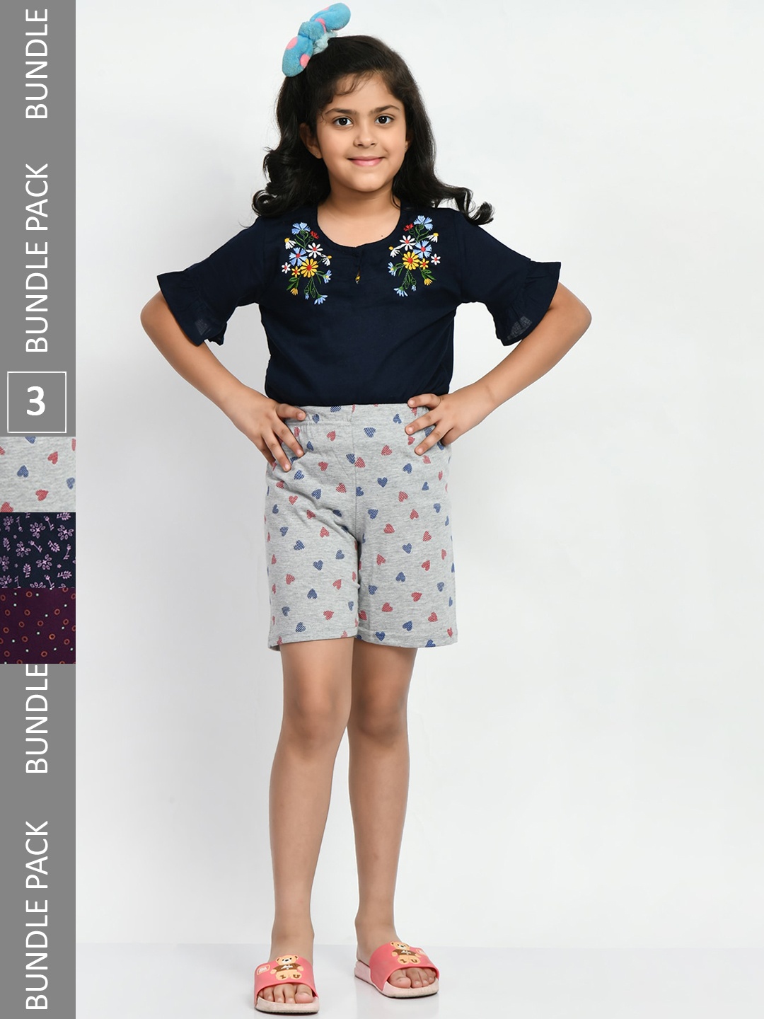 

BAESD Girls Pack Of 3 Printed High-Rise Pure Cotton Shorts, Grey