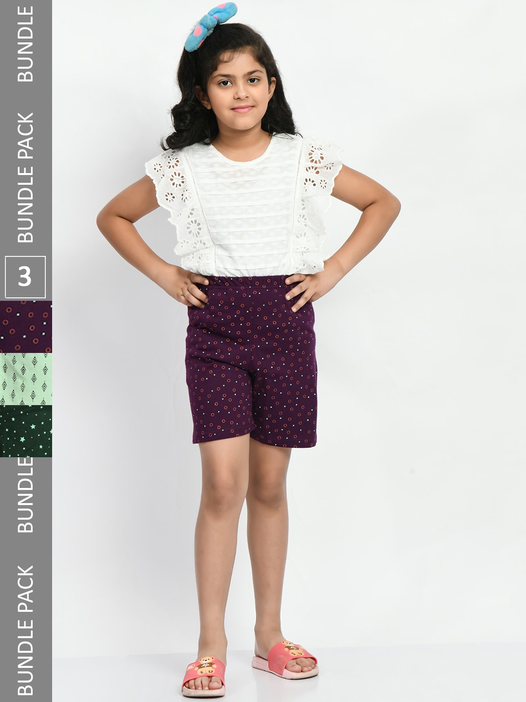 

BAESD Girls Pack of 3 Printed Pure Cotton Shorts, Purple
