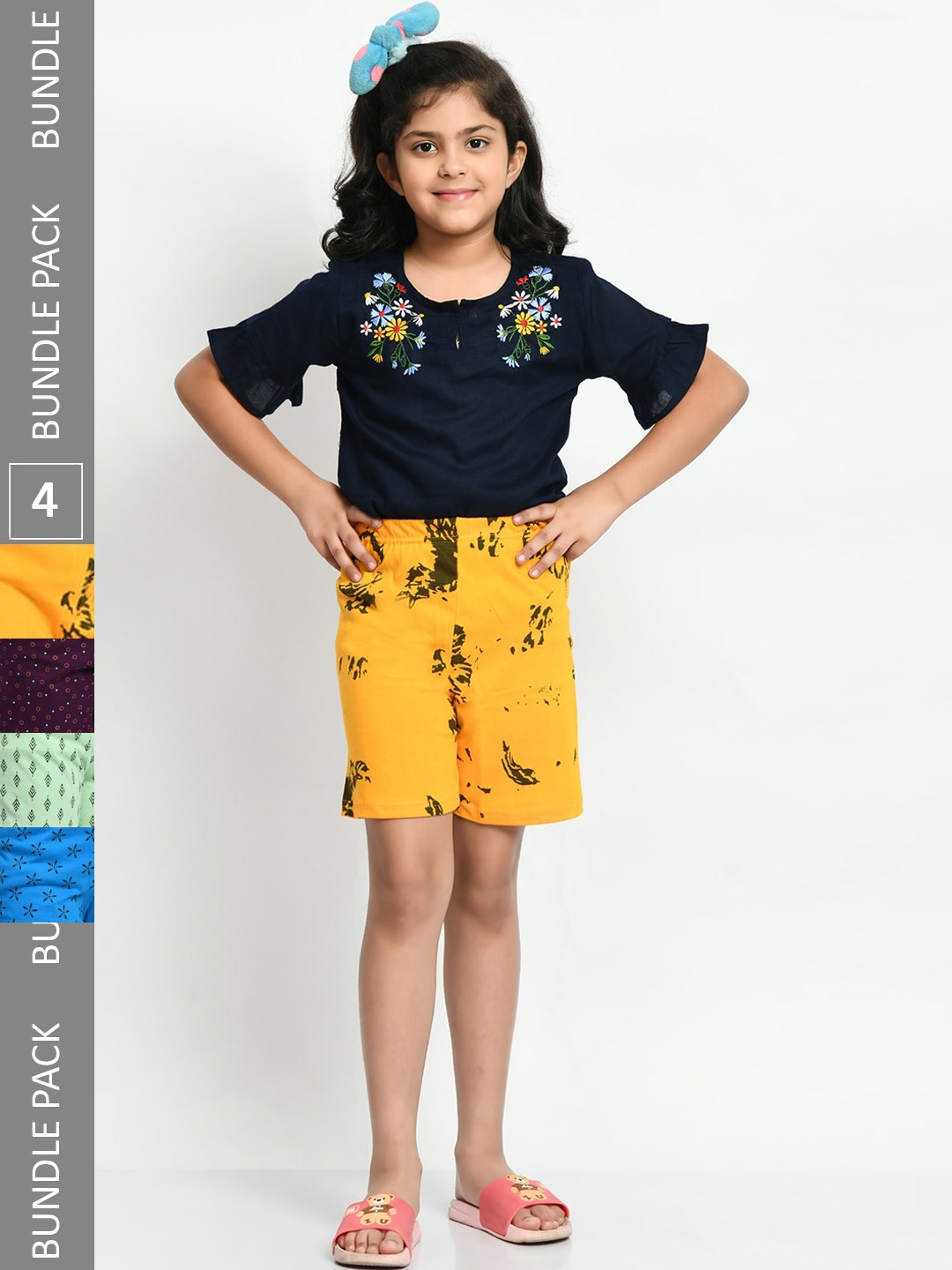 

BAESD Girls Pack Of 4 Geometric Printed Pure Cotton Shorts, Yellow