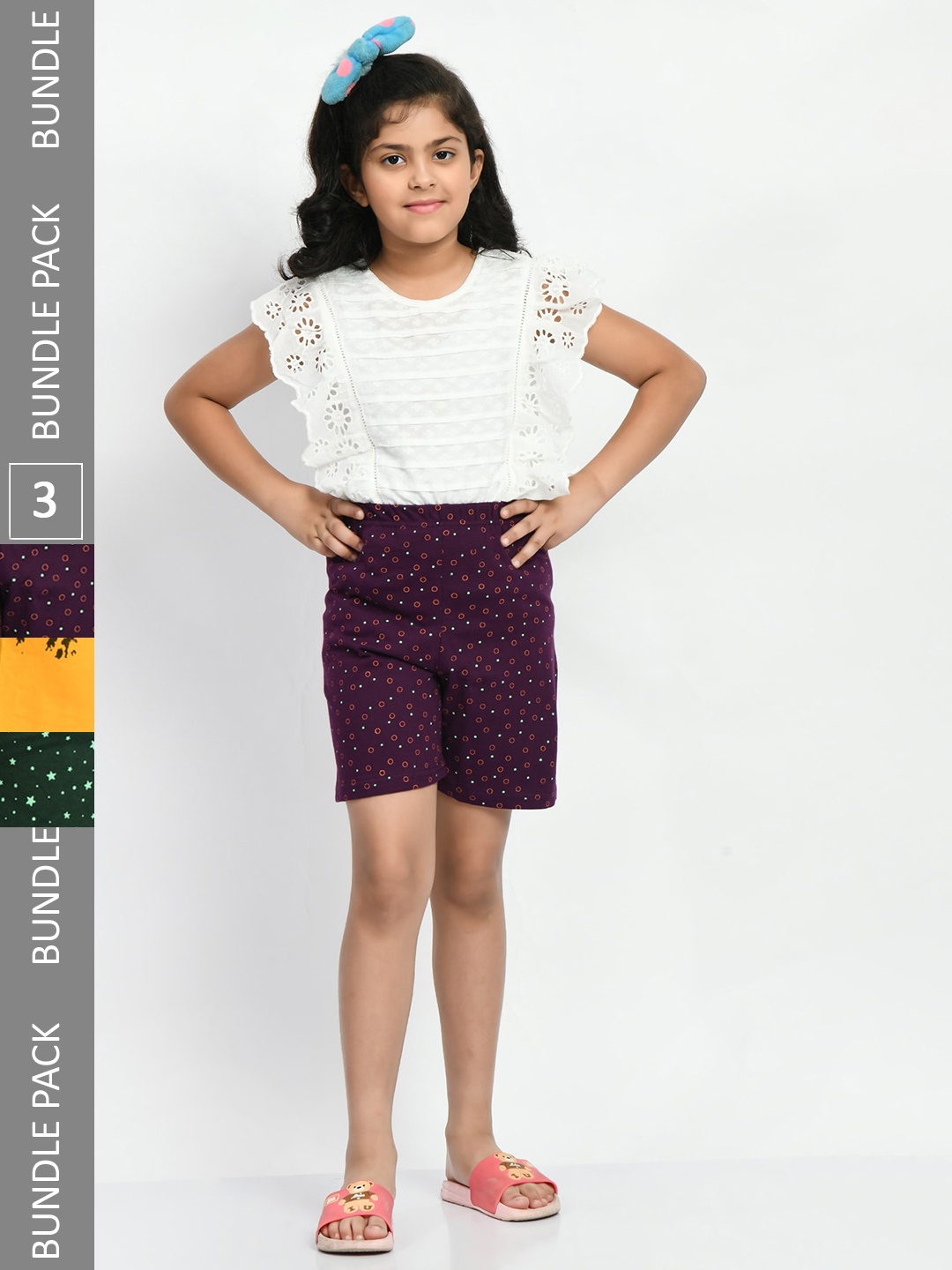 

BAESD Girls Pack of 3 Printed Pure Cotton Shorts, Purple