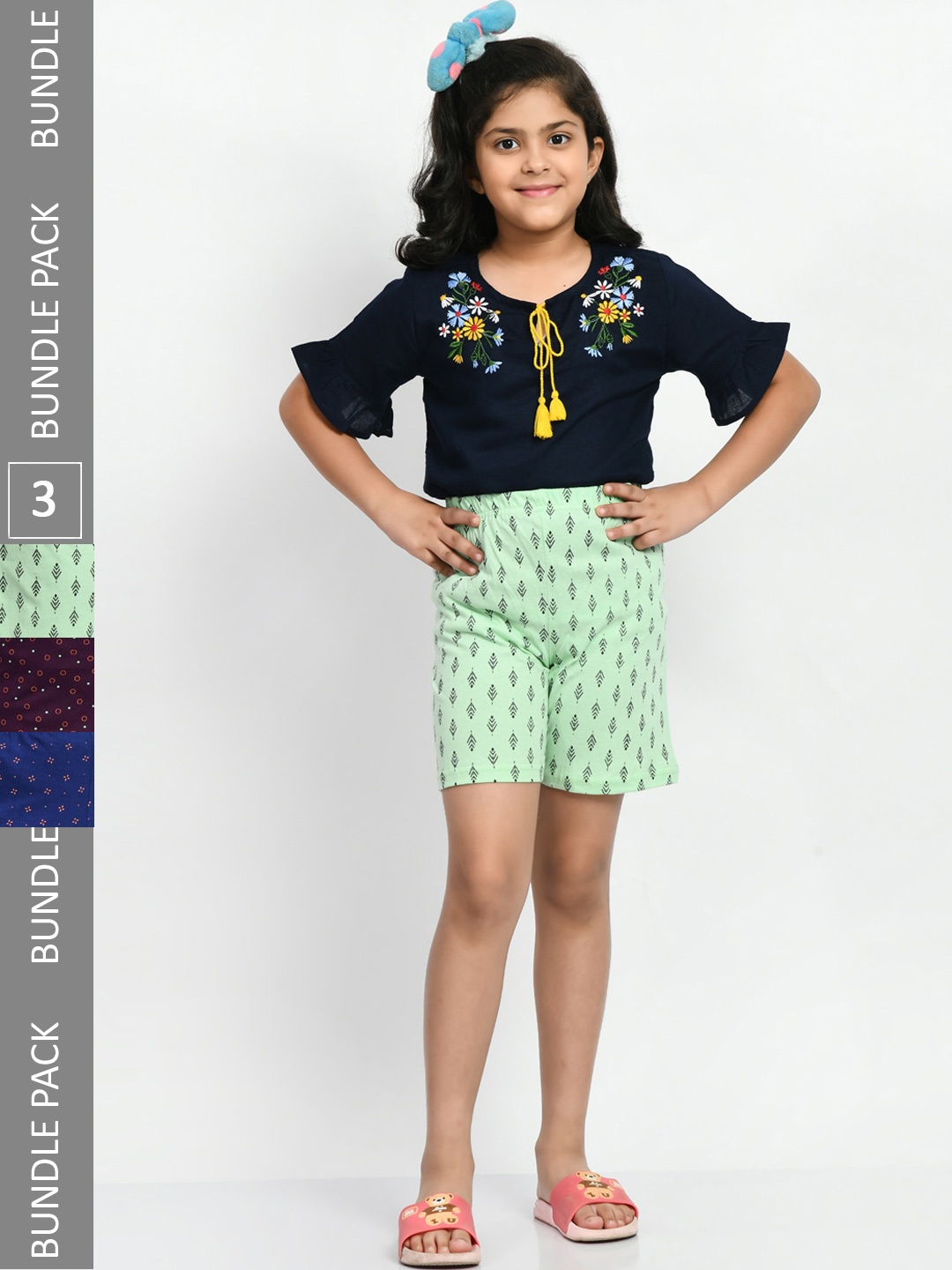 

BAESD Girls Pack of 3 Printed Pure Cotton Shorts, Green