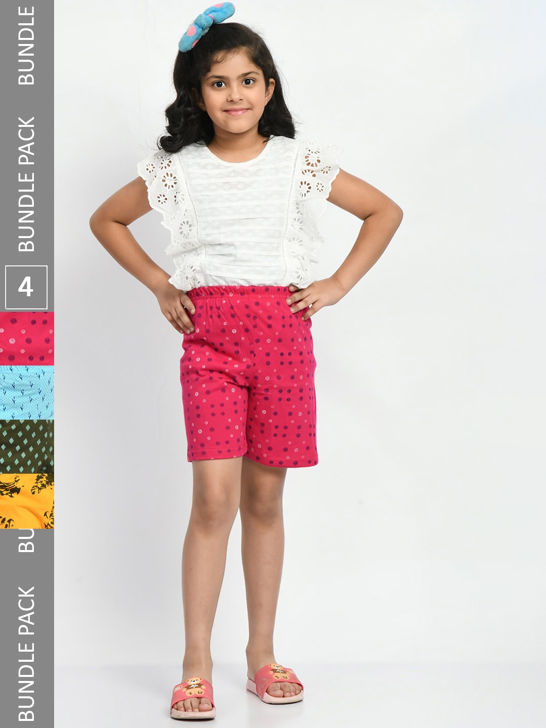 

BAESD Girls Pack Of 4 Printed High-Rise Pure Cotton Shorts, Pink