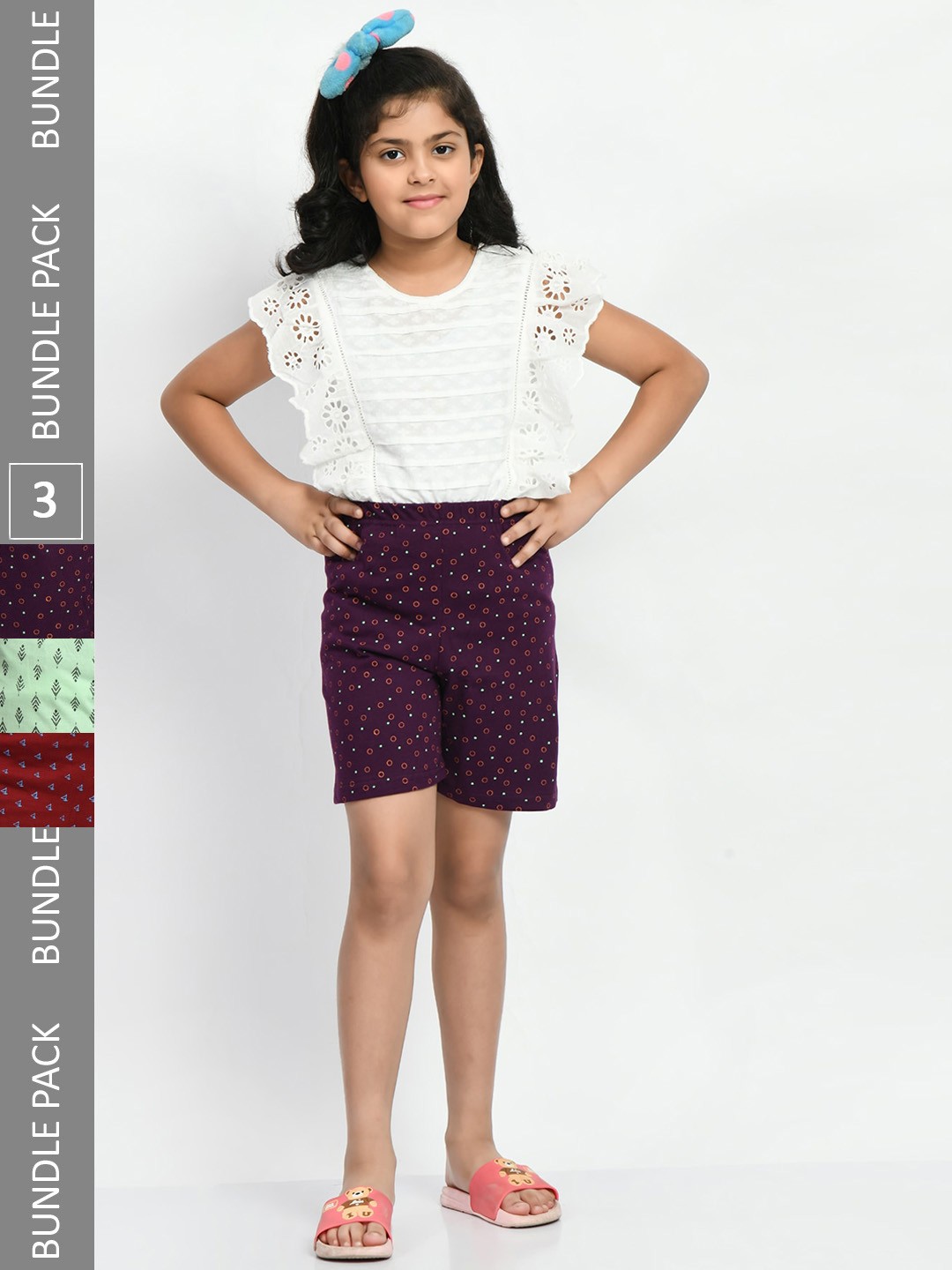 

BAESD Girls Pack of 3 Printed Pure Cotton Shorts, Purple