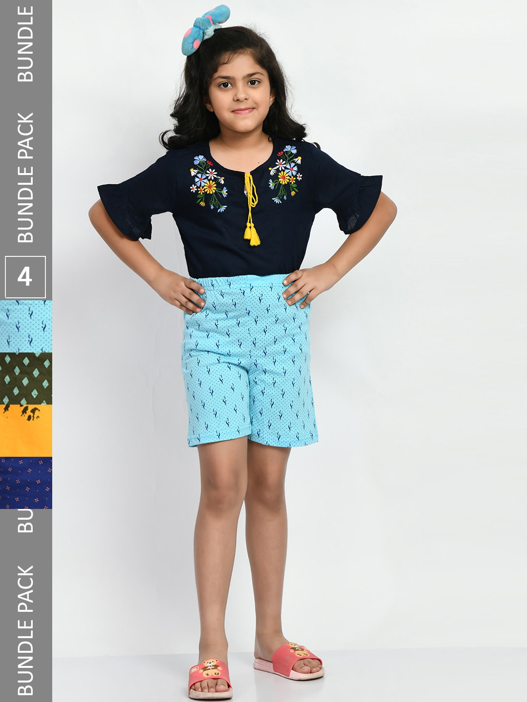 

BAESD Girls Pack Of 4 Geometric Printed Pure Cotton Shorts, Black
