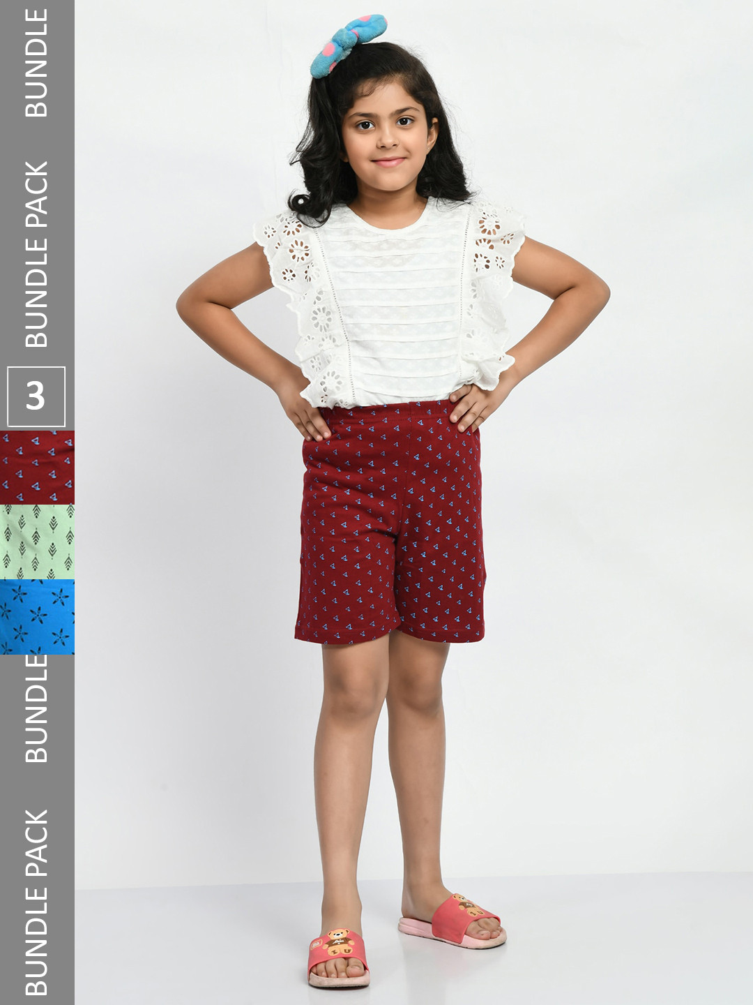 

BAESD Girls Pack Of 3 Geometric Printed Pure Cotton Shorts, Maroon