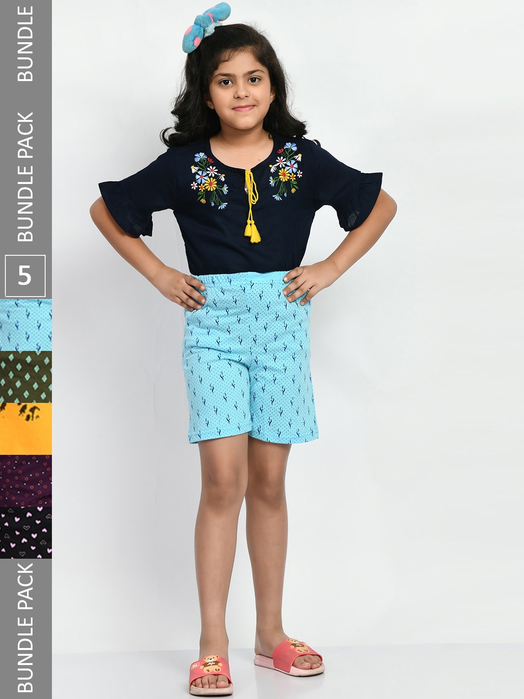 

BAESD Girls Pack of 5 Printed Pure Cotton Shorts, Blue