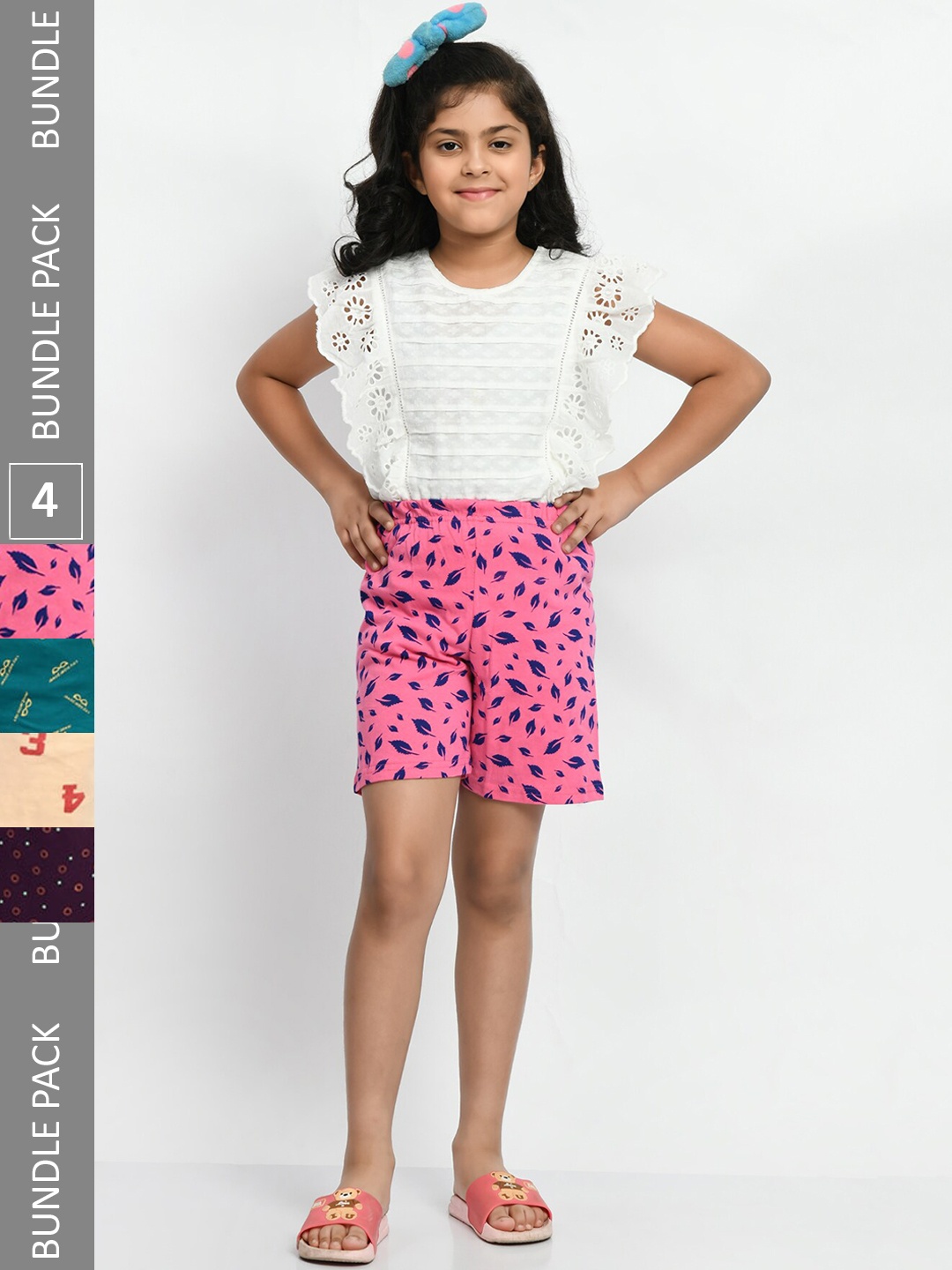 

BAESD Girls Pack of 4 Printed Pure Cotton Shorts, Pink