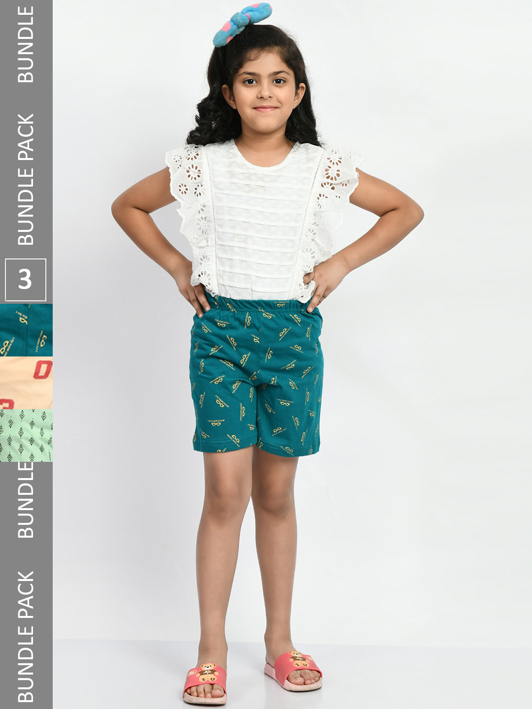 

BAESD Girls Pack of 3 Printed Pure Cotton Shorts, Green