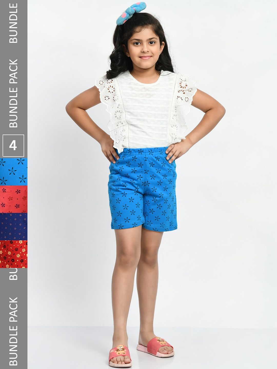 

BAESD Girls Pack of 4 Printed Pure Cotton Shorts, Blue