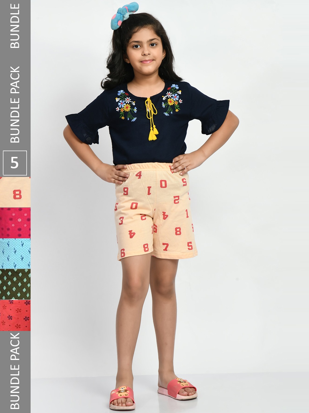 

BAESD Girls Pack Of 5 Printed High-Rise Pure Cotton Shorts, Cream