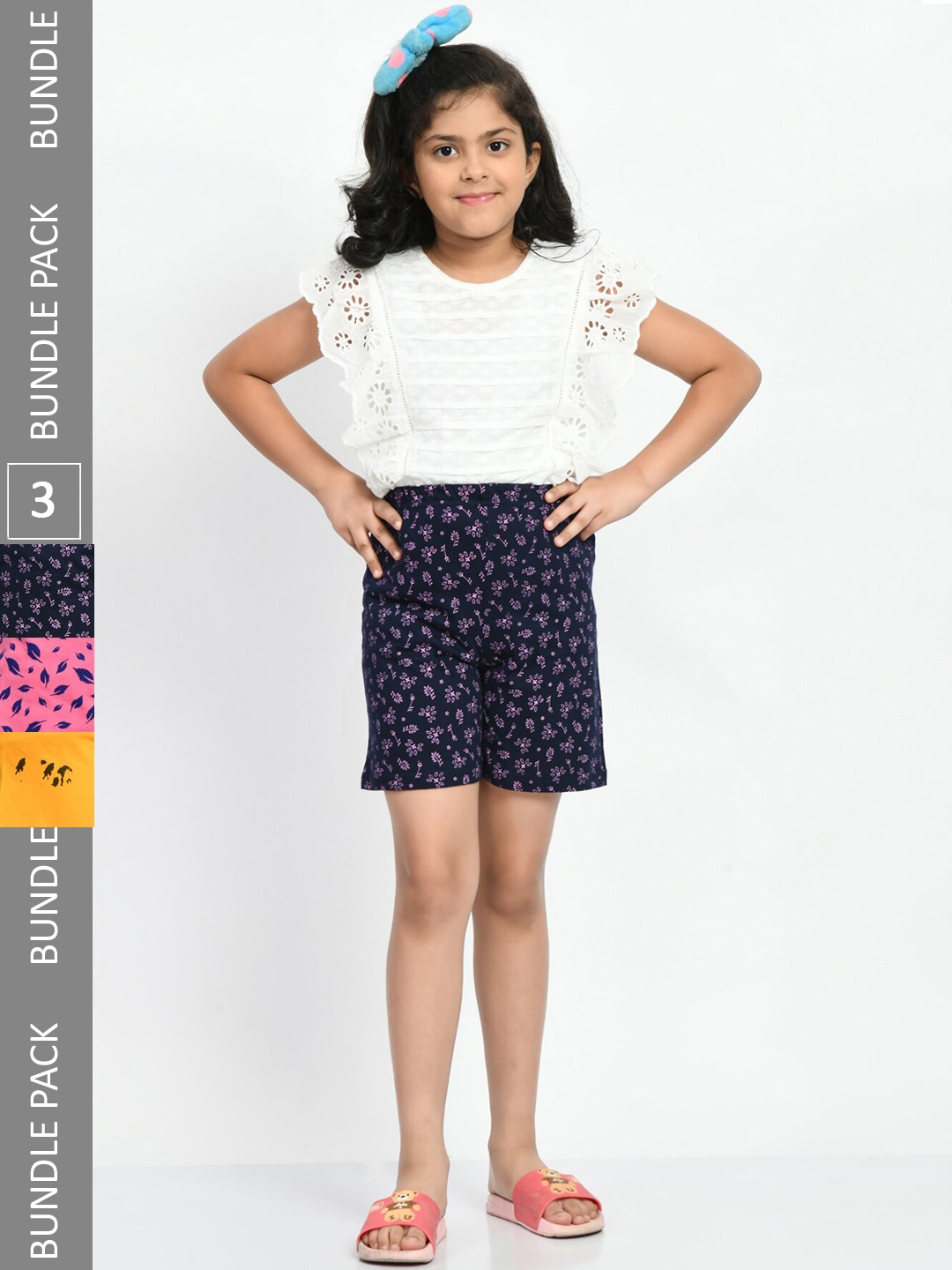 

BAESD Girls Pack of 3 Printed Pure Cotton Shorts, Navy blue