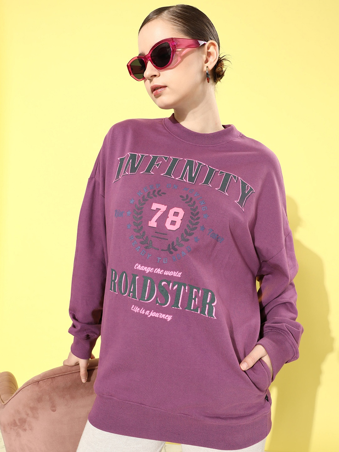 

The Roadster Life Co. Graphic Printed Cotton Longline Sweatshirt, Mauve