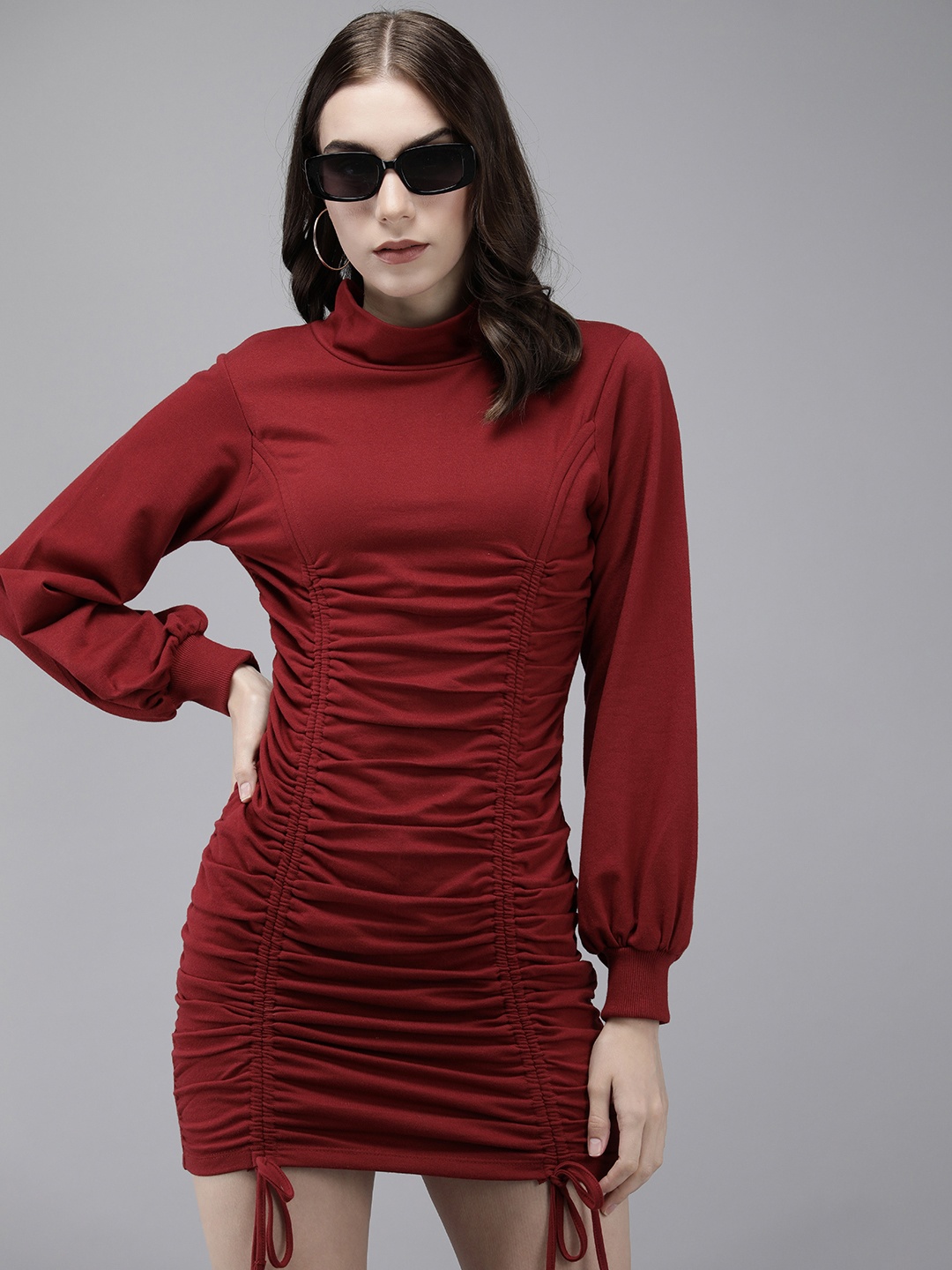 

The Roadster Life Co. Solid Ruched Detailing Bodycon Dress, Maroon