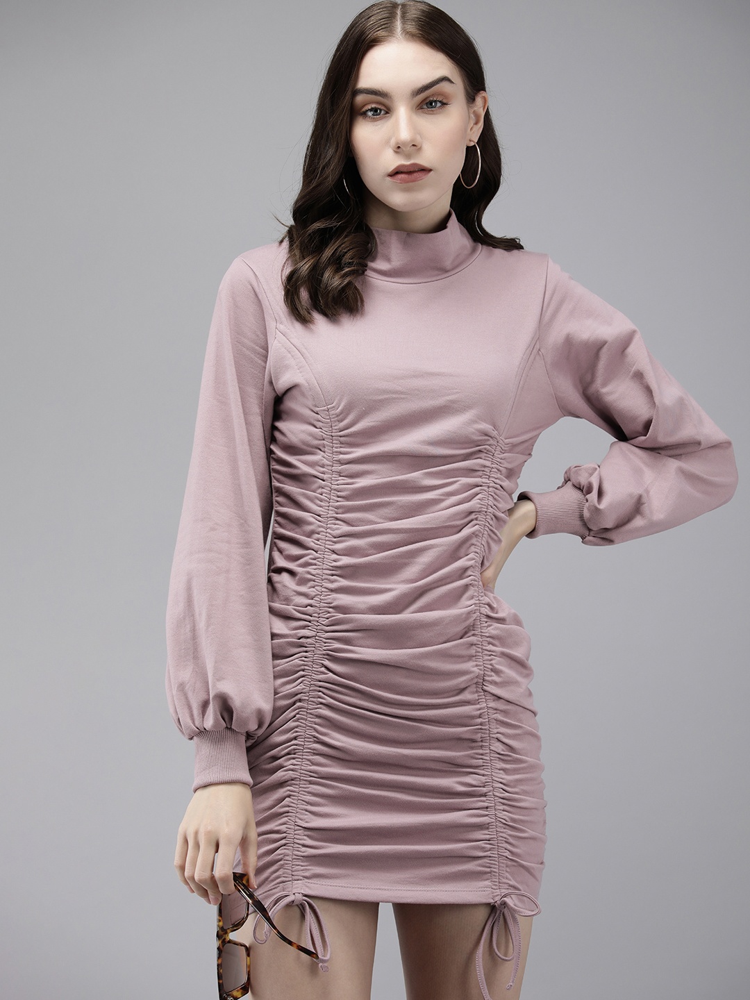 

The Roadster Life Co. Solid Ruched Detailing Bodycon Dress, Mauve