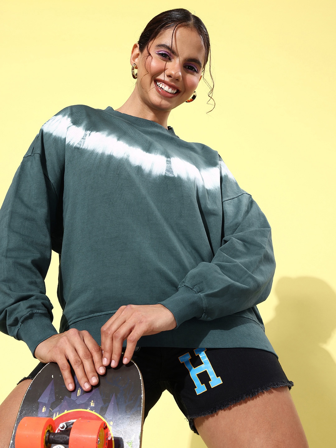 

The Roadster Life Co. Abstract Printed Pure Cotton Sweatshirt, Teal
