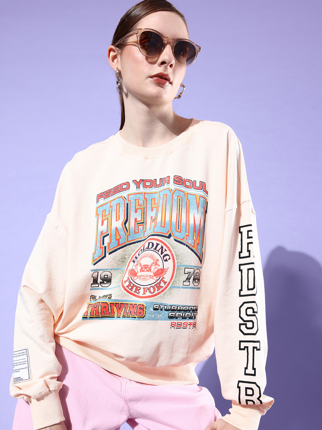 

The Roadster Life Co. Graphic Printed Pure Cotton Sweatshirt, Peach