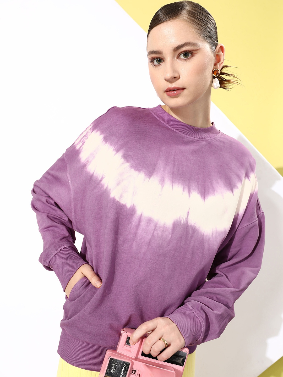 

The Roadster Life Co. Pure Cotton Colourblocked Frosty Winters-Tie & Dye Ombre Sweatshirt, Purple