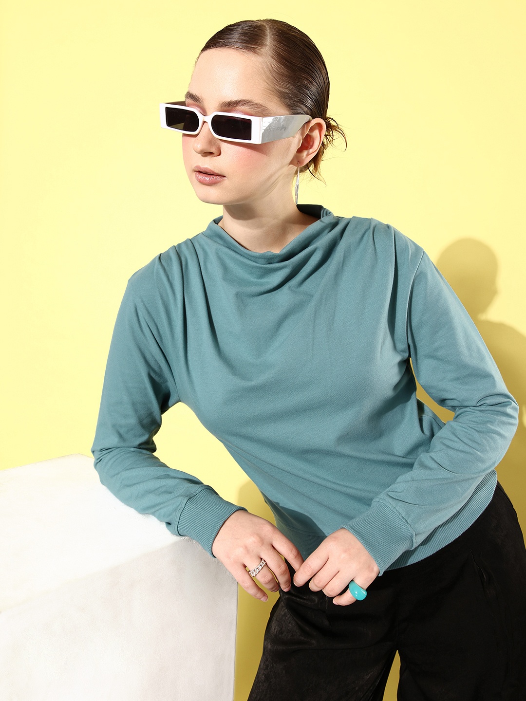 

The Roadster Life Co. Solid Cowl-Neck Pullover Sweatshirt, Green