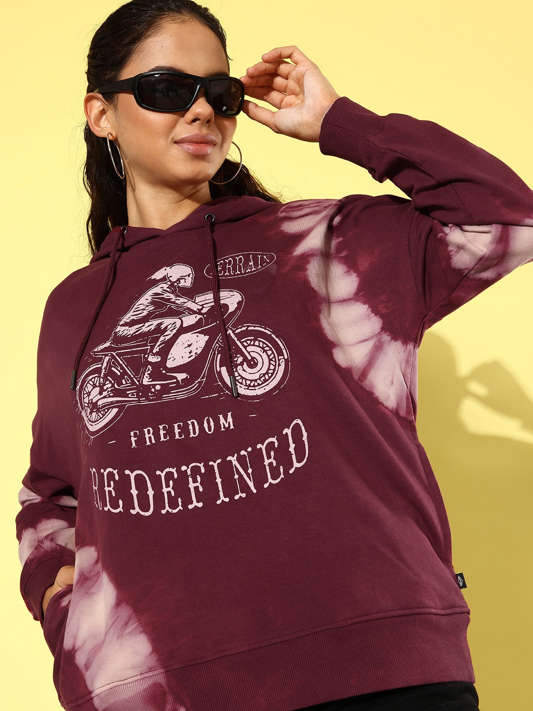

The Roadster Life Co. Hello Monsoon-Hyper Graphics Hooded Sweatshirt, Burgundy