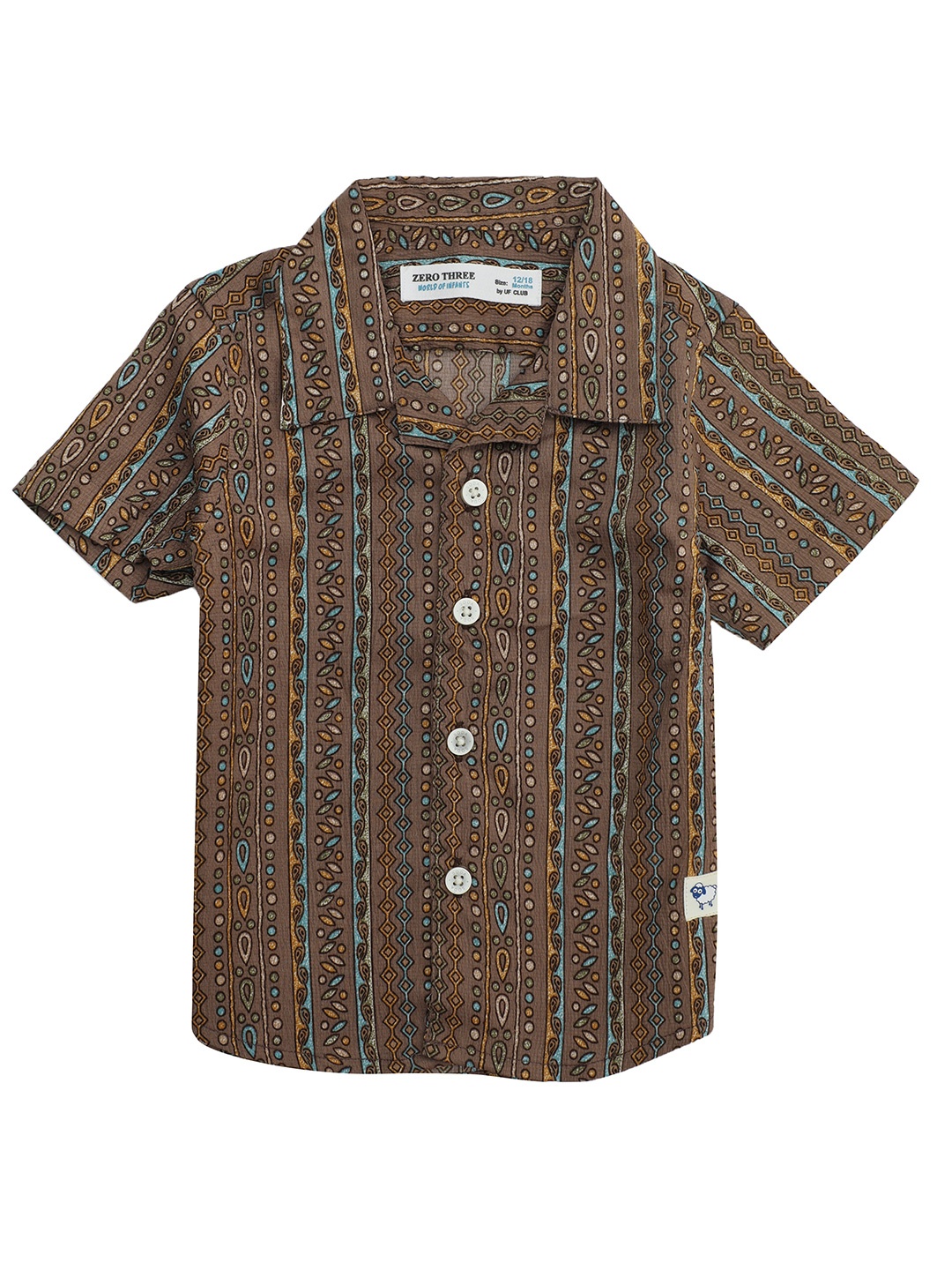 

ZERO THREE Boys Geometric Printed Cotton Casual Shirt, Brown