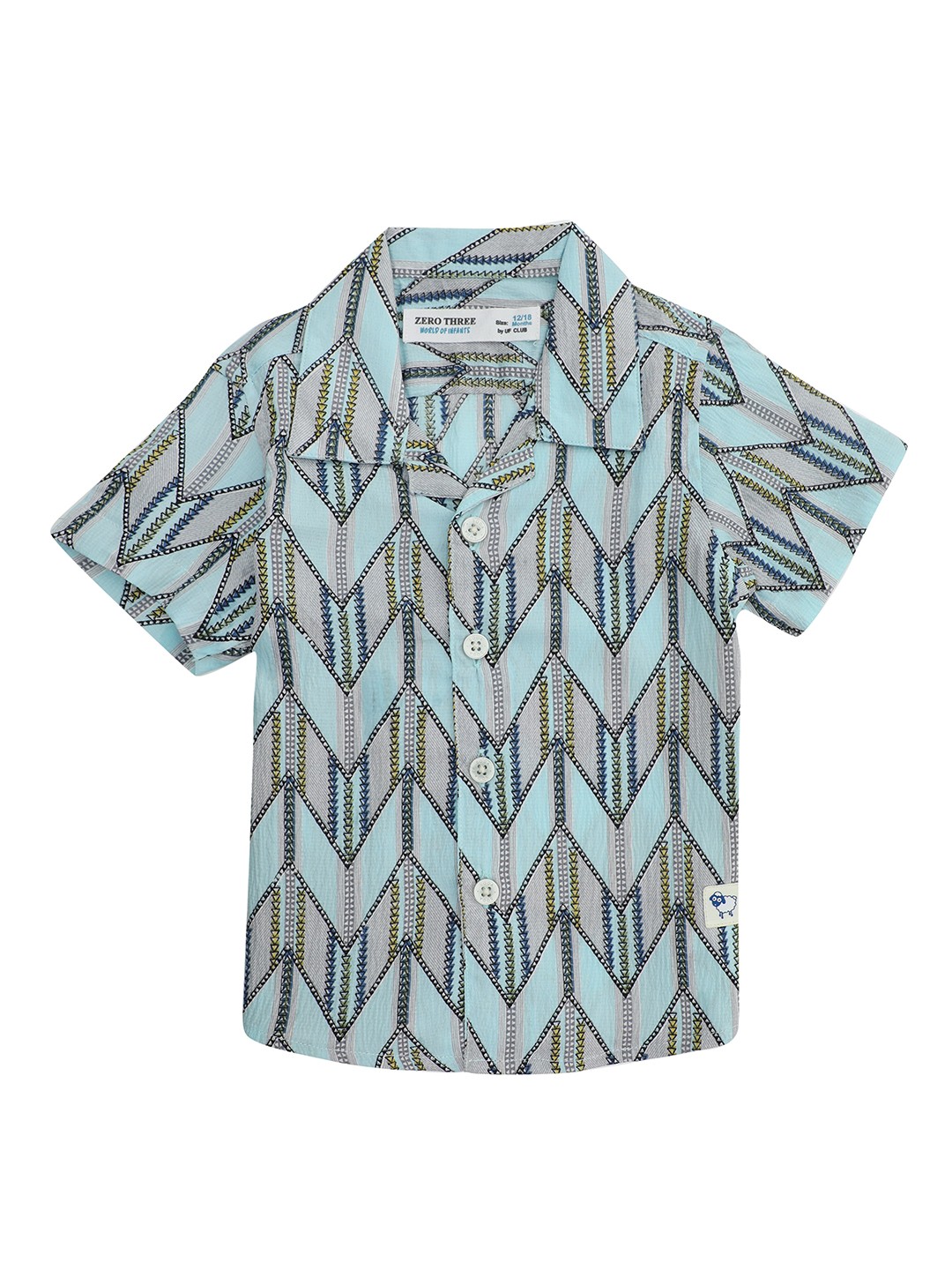 

ZERO THREE Boys Geometric Printed Cotton Casual Shirt, Blue