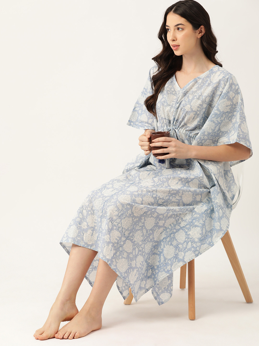 

ETC Floral Printed Cotton Nightdress, Blue