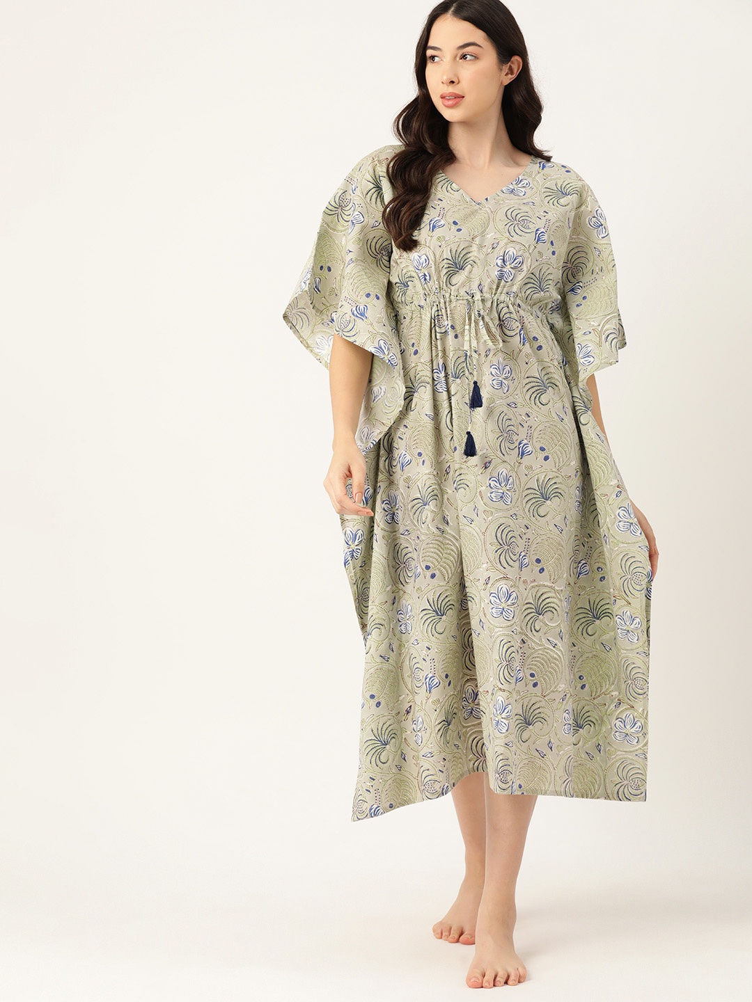 

ETC Floral Printed Cotton Nightdress, Grey