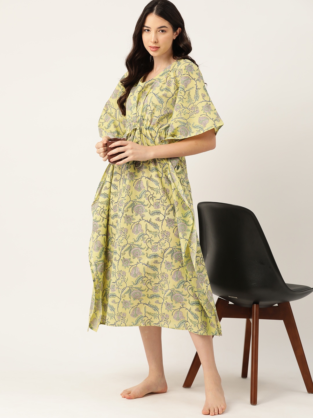 

ETC Floral Printed Cotton Nightdress, Green