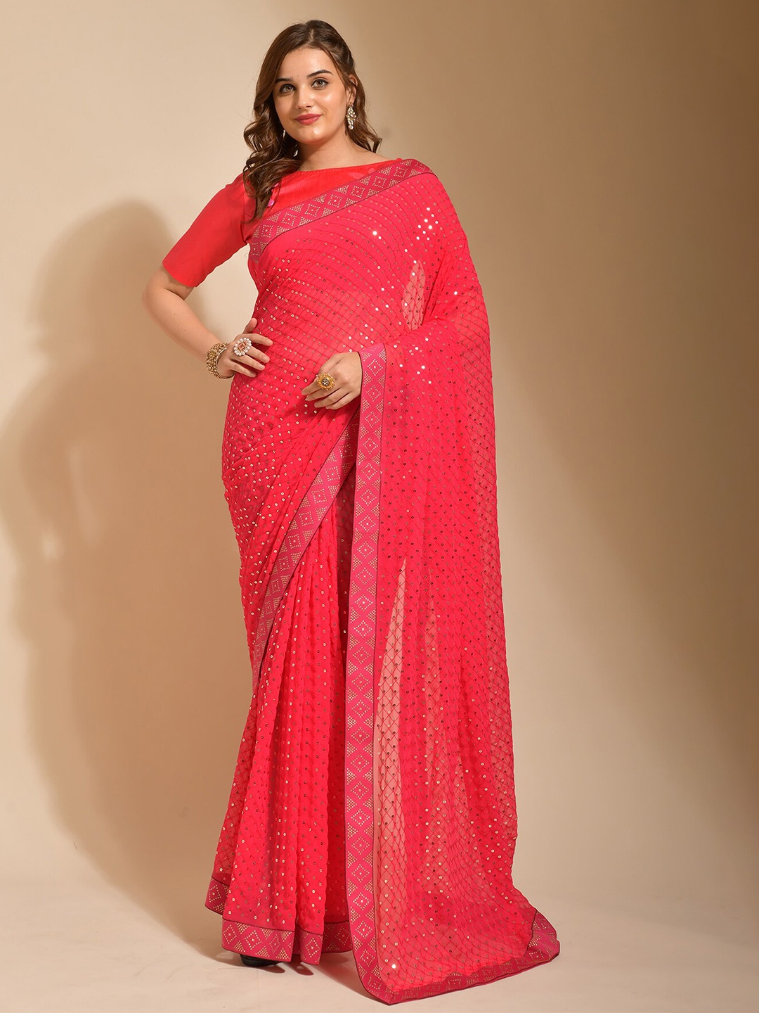 

DIVASTRI Sequin Embellished Saree, Pink
