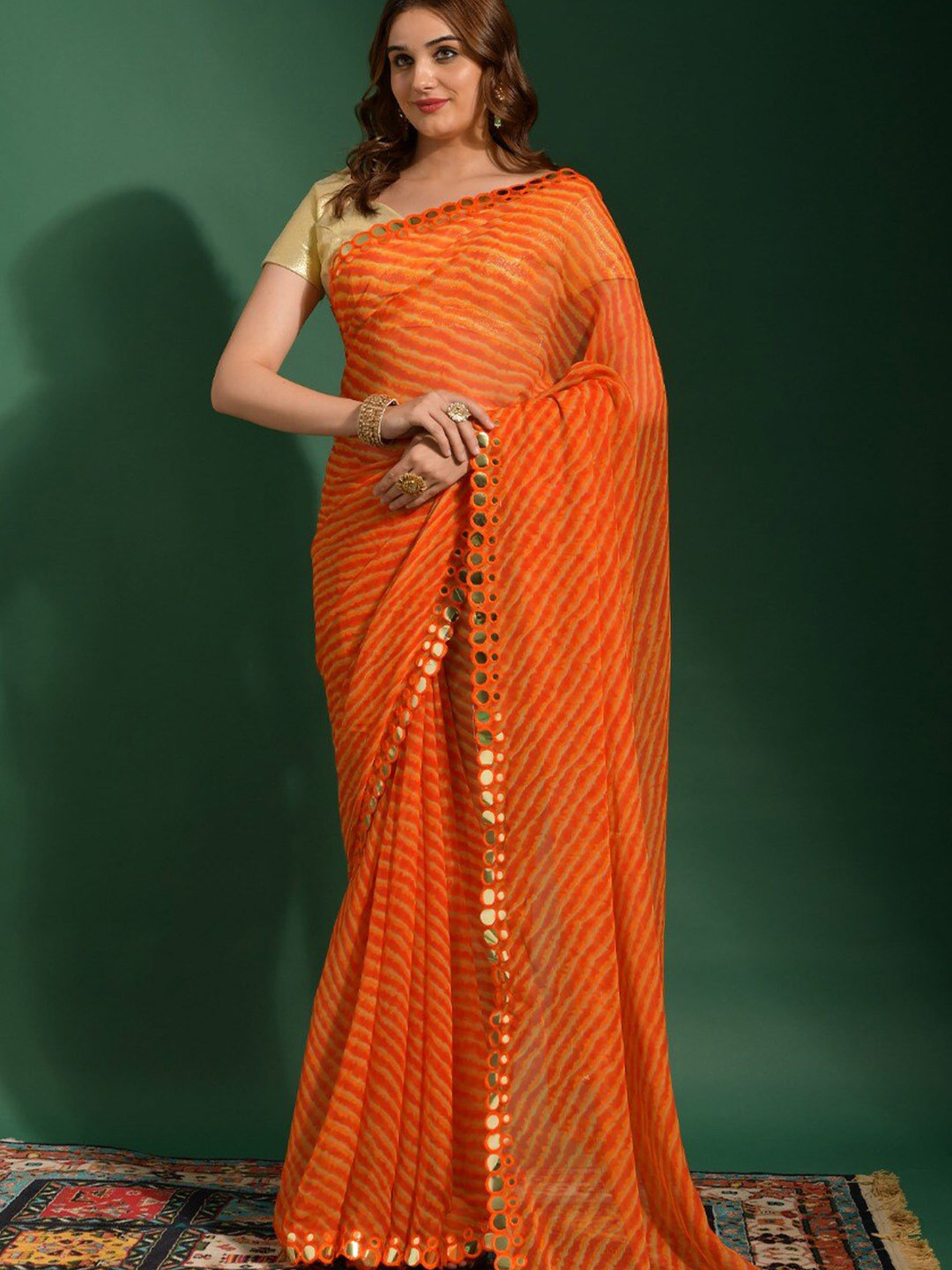 

DIVASTRI Leheriya Embroidered Saree, Orange