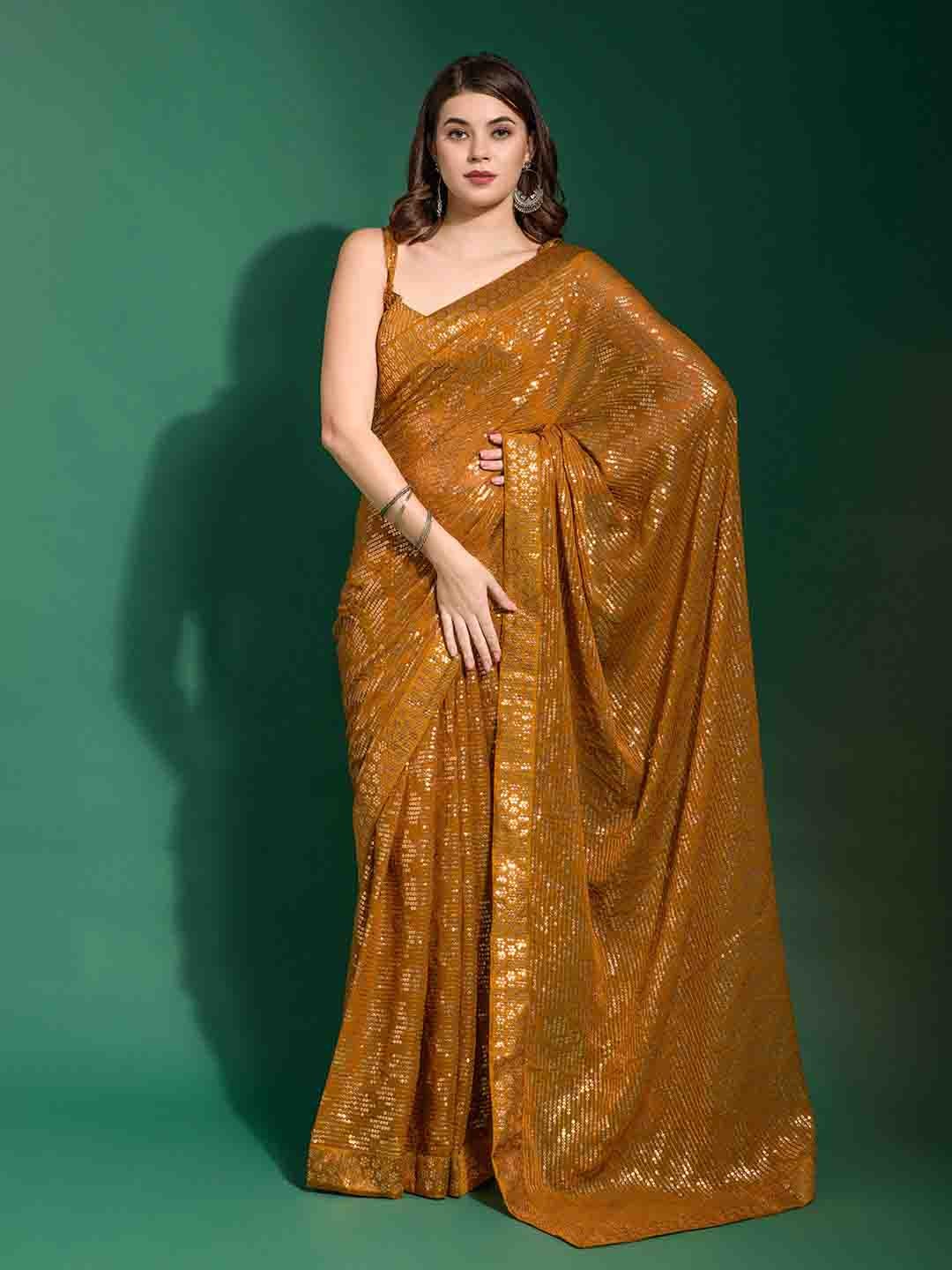 

DIVASTRI Sequinned Saree, Gold