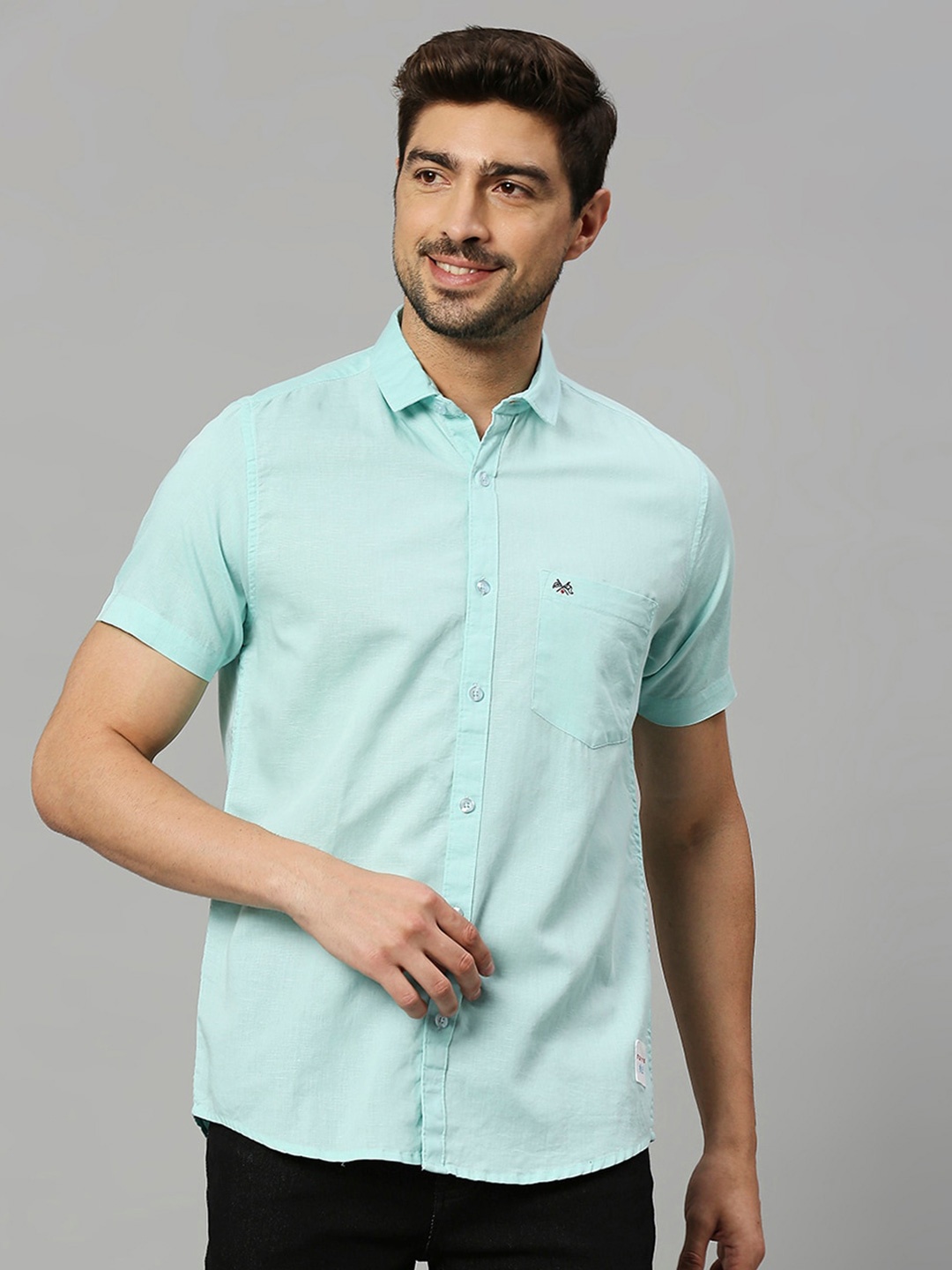 

Thomas Scott Self Design Classic Slim Fit Opaque Casual Shirt, Turquoise blue