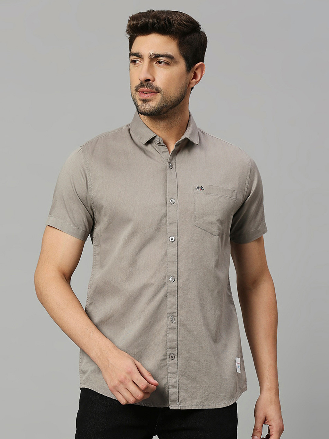 

Thomas Scott Cutaway Collar Classic Slim Fit Cotton Linen Casual Shirt, Grey