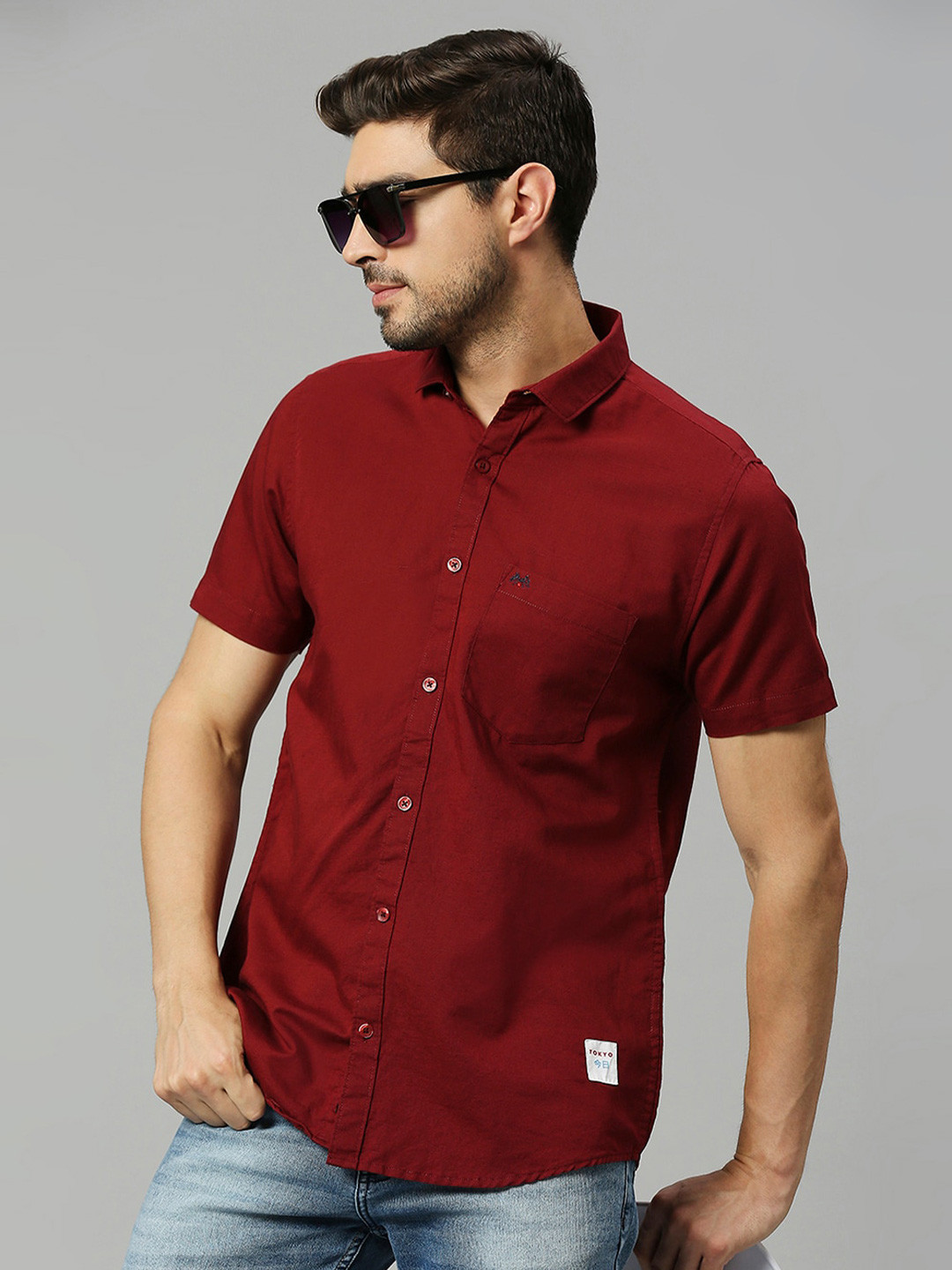 

Thomas Scott Classic Slim Fit Opaque Cotton Linen Casual Shirt, Maroon
