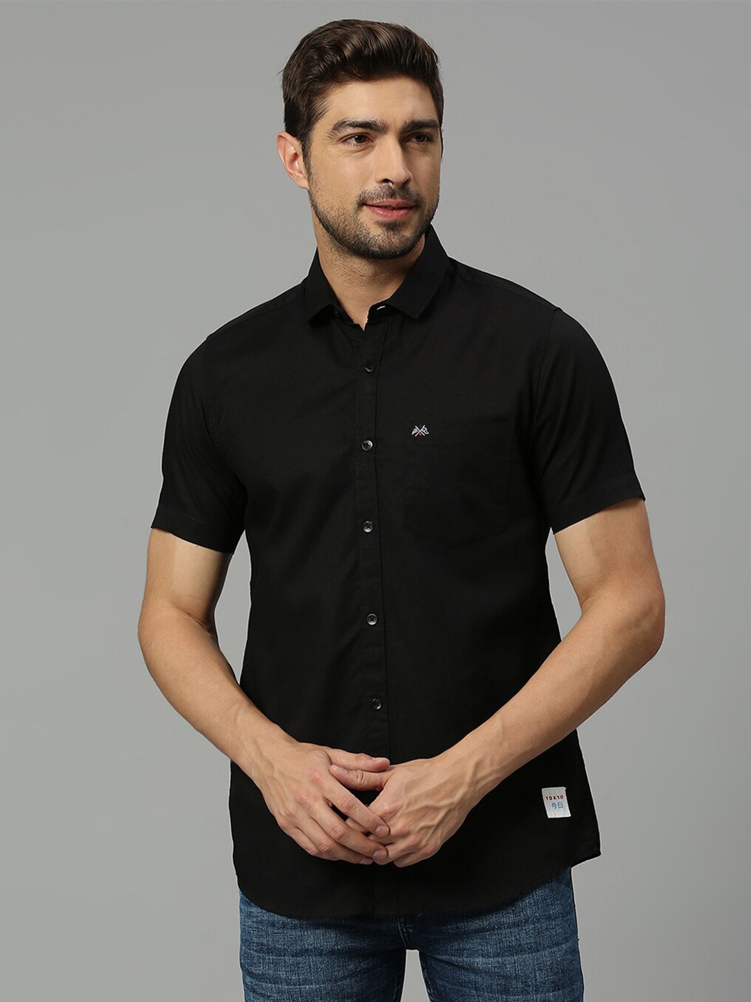 

Thomas Scott Classic Slim Fit Opaque Cotton Linen Casual Shirt, Black