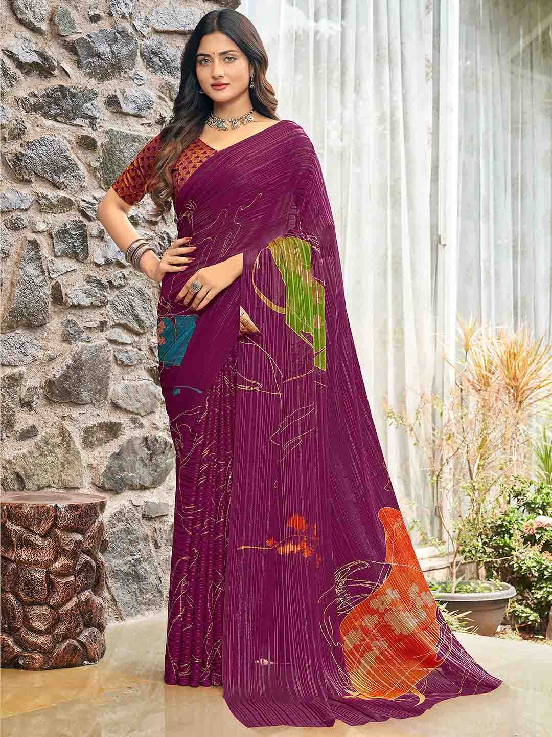 

Satrani Abstract Printed Saree, Purple