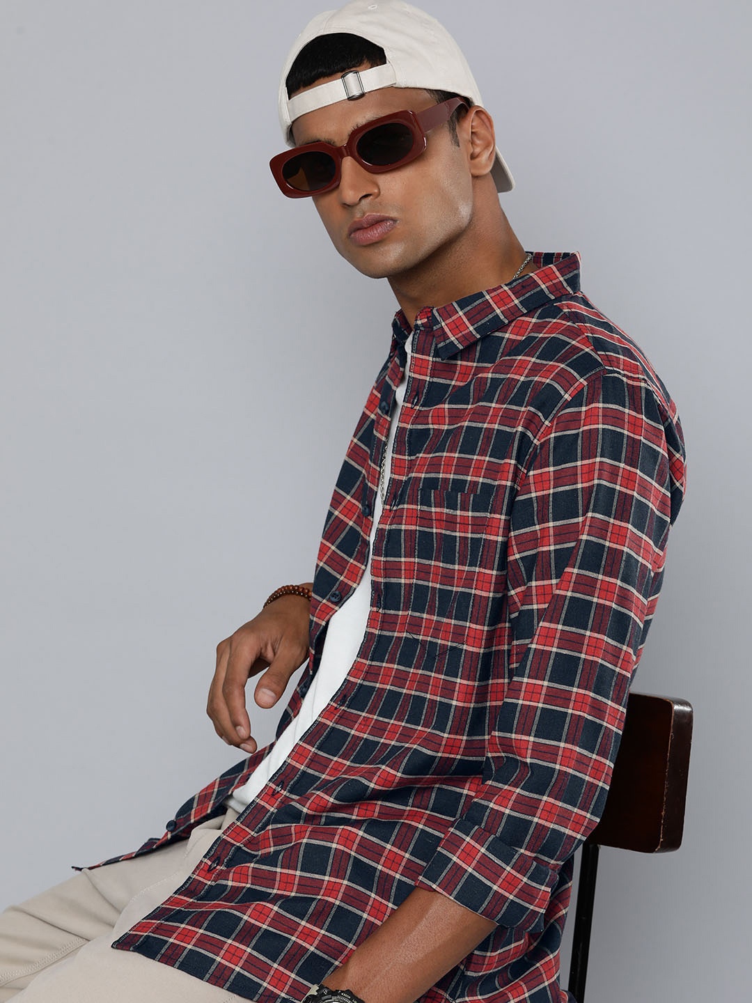 

R.Code by The Roadster Life Co. Classic Tartan Checked Casual Shirt, Red