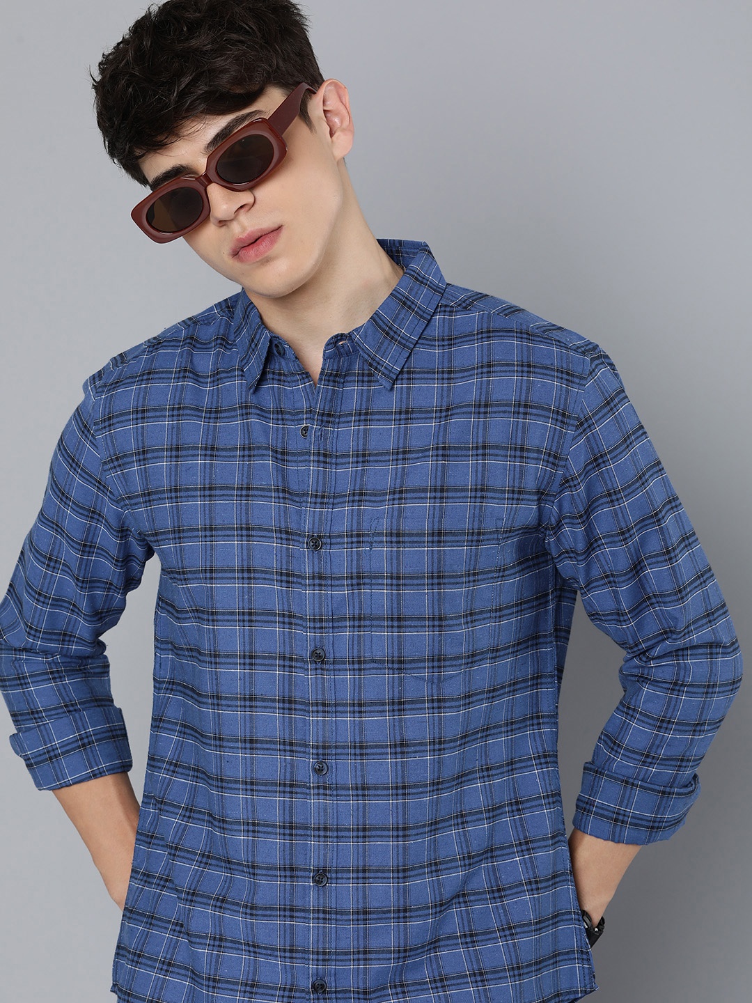 

R. Code by The Roadster Life Co. Classic Tartan Checked Casual Shirt, Blue