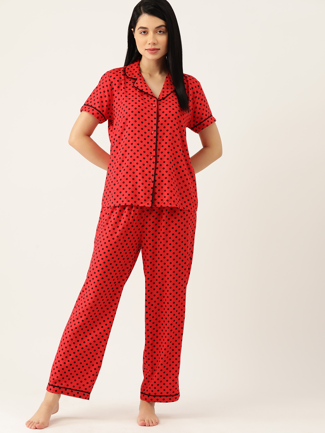 

ETC Polka Dots Printed Night Suit, Red